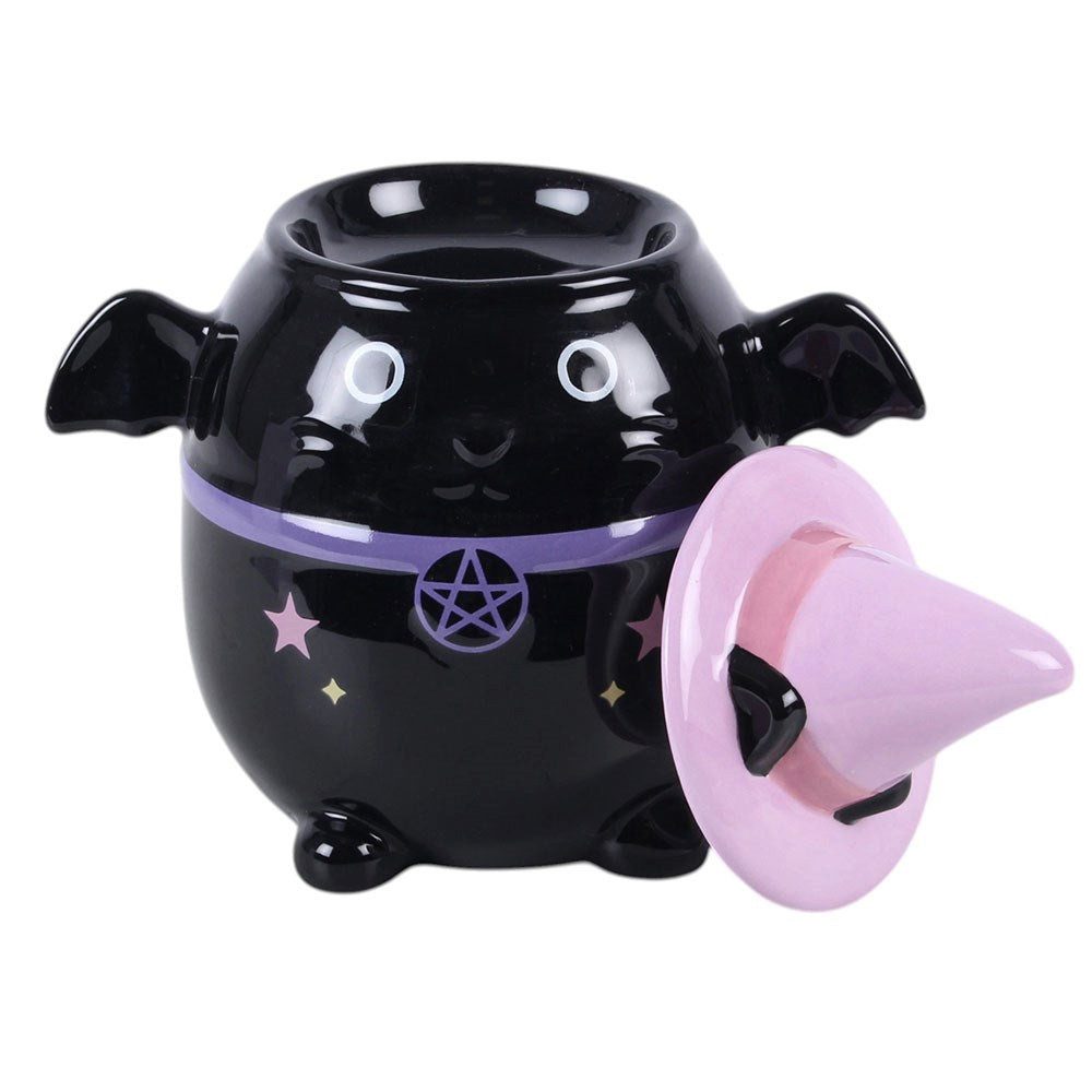 Something Different Duftlampe Kawaii Hexelkessel Duftlampe schwarz Keramik Fledermaus mit Hexenhut
