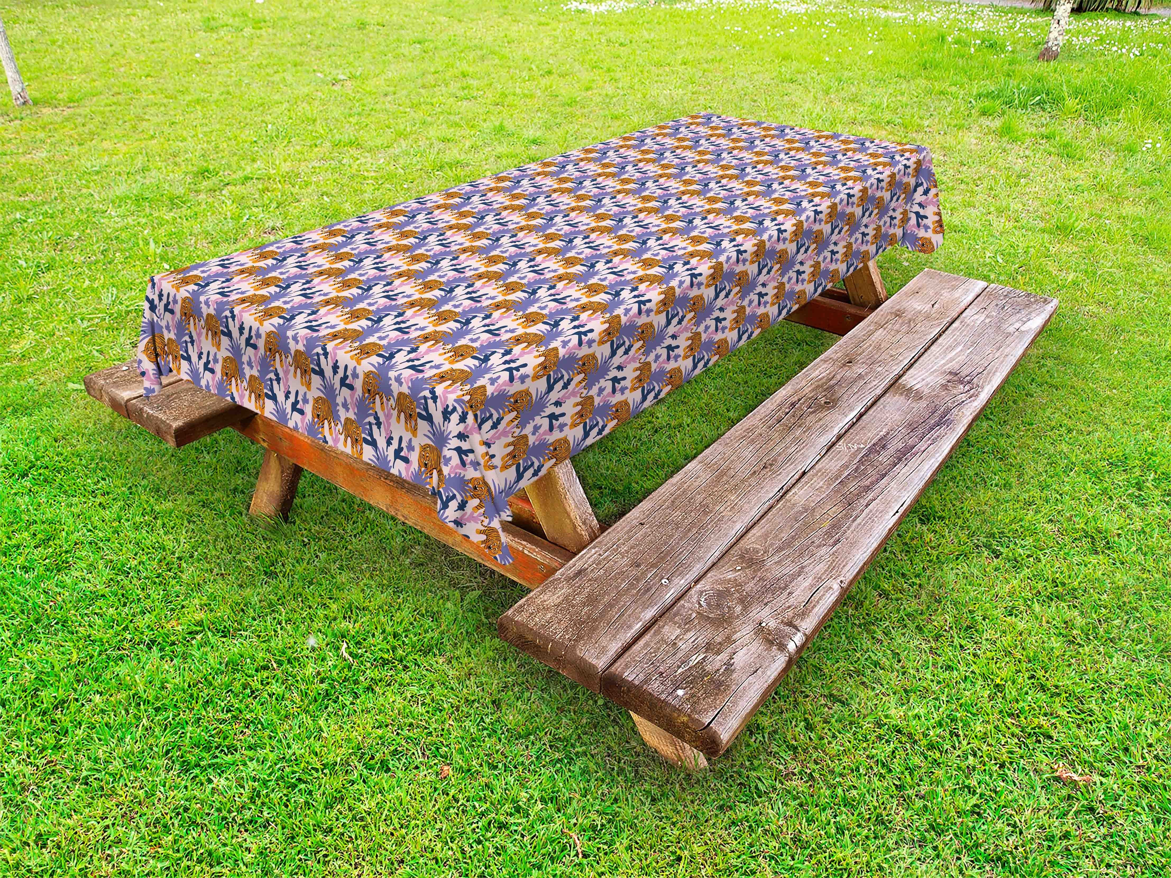 Abakuhaus Tischdecke dekorative waschbare Picknick-Tischdecke, Löwe König des Dschungels und Büsche