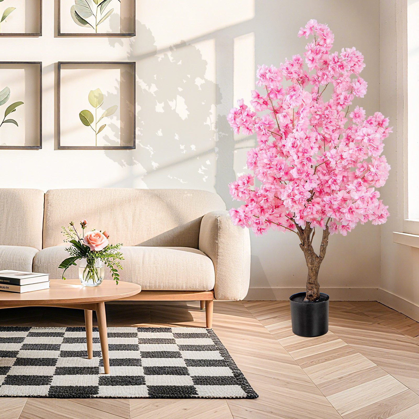 Kunstbaum Kirschblüten, KOMFOTTEU, Kunstpflanze mit PE-Stamm & Stoffblütenb günstig online kaufen