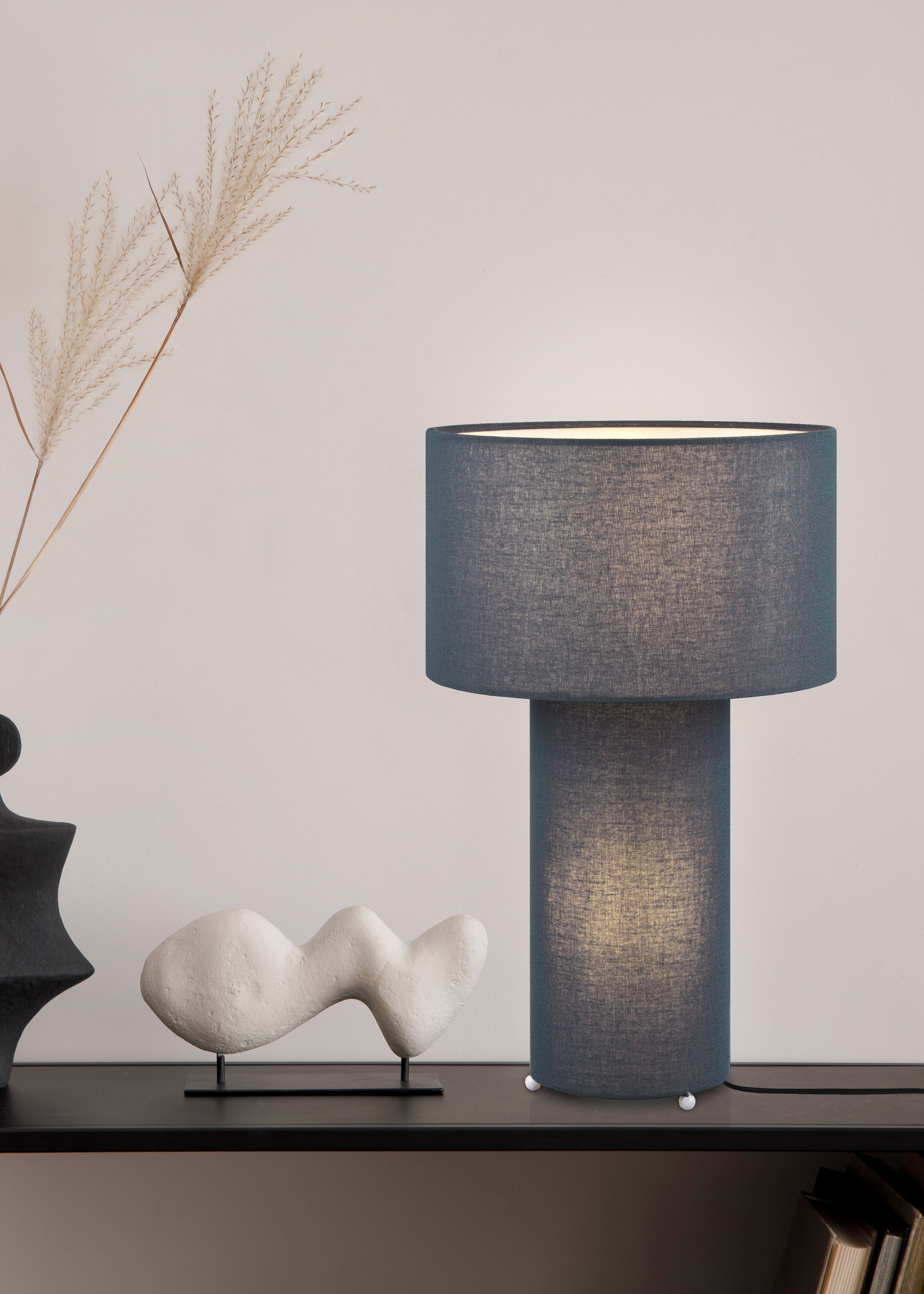TRIO Leuchten Schreibtischlampe BALE, Nachttischlampe Stoff exkl 2xE27 max 10W mit Schnurschalter, Ein-/Ausschalter, Leuchtmittel wechselbar, warmweiß - kaltweiß, Beleuchtung im Fuß und im Lampenschirm, Höhe 40cm Ø24cm Tischleuchte