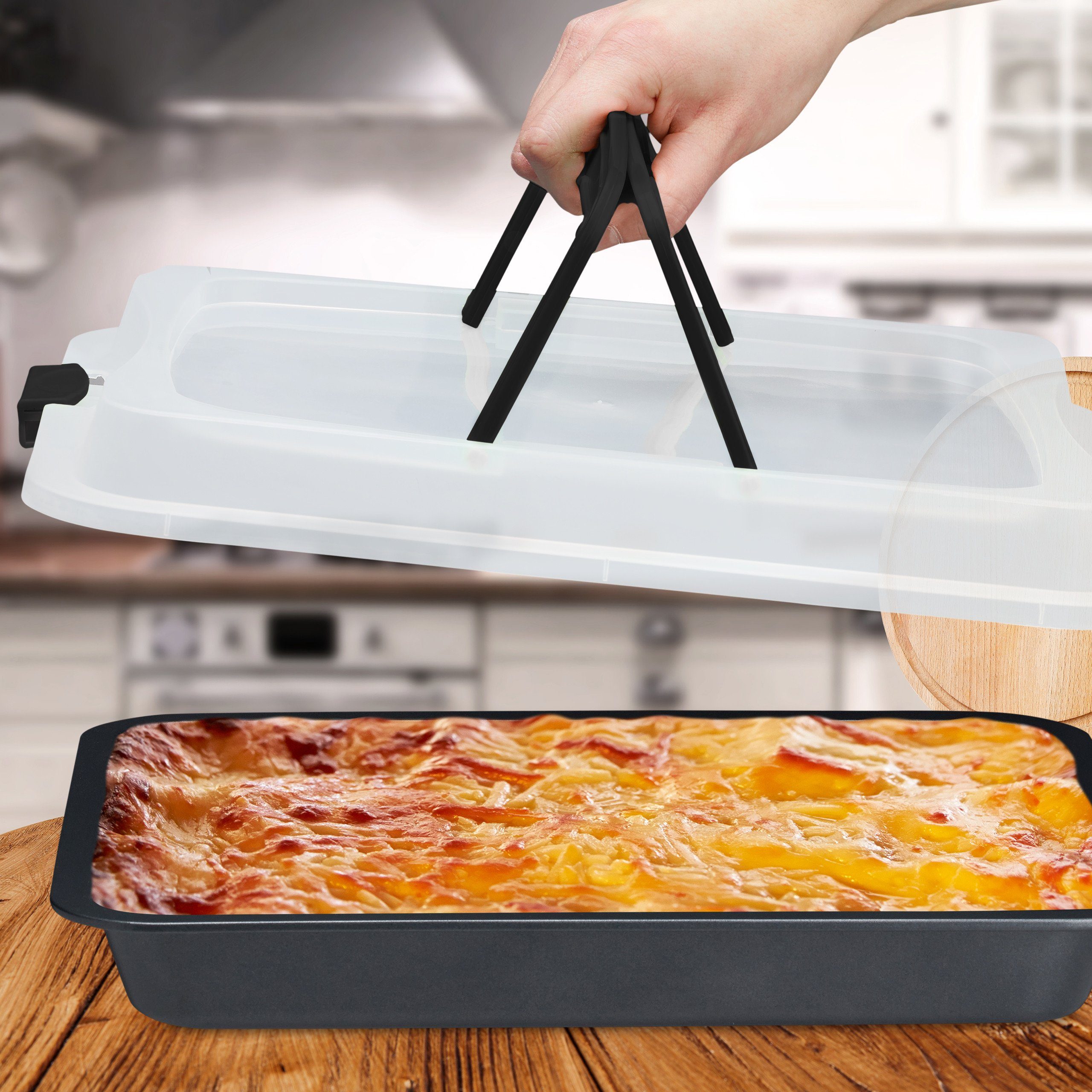 relaxdays Ofenschale Backblech mit Deckel 3in1, Kunststoff, schwarz