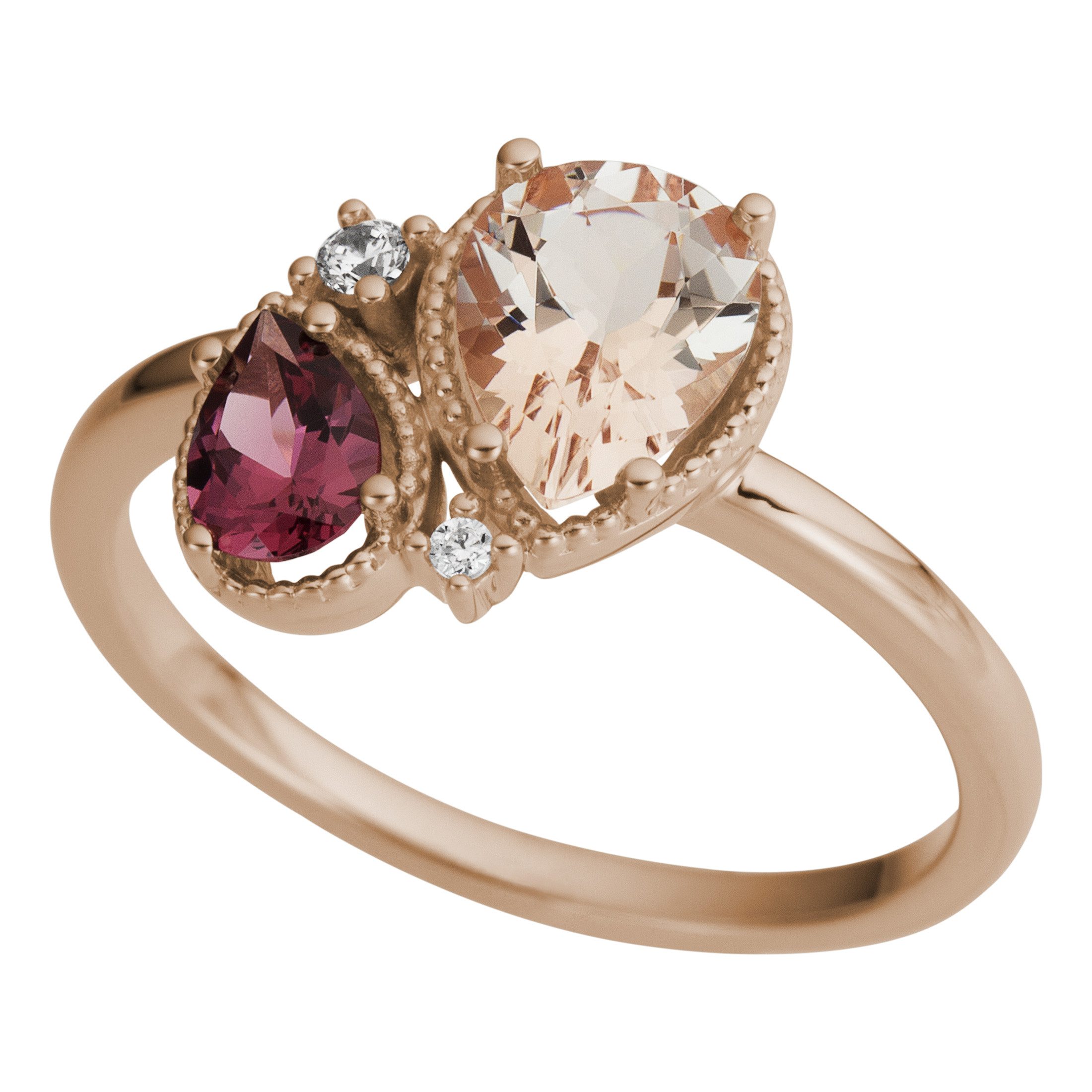 Firetti Fingerring Schmuck Geschenk Gold 333 Damenring Goldring Tropfen, mit Morganit, Rhodolith - mit Brillanten