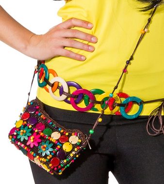 Orlob Kostüm Bunte Hippie Blumen Handtasche mit Perlen, Kostüm