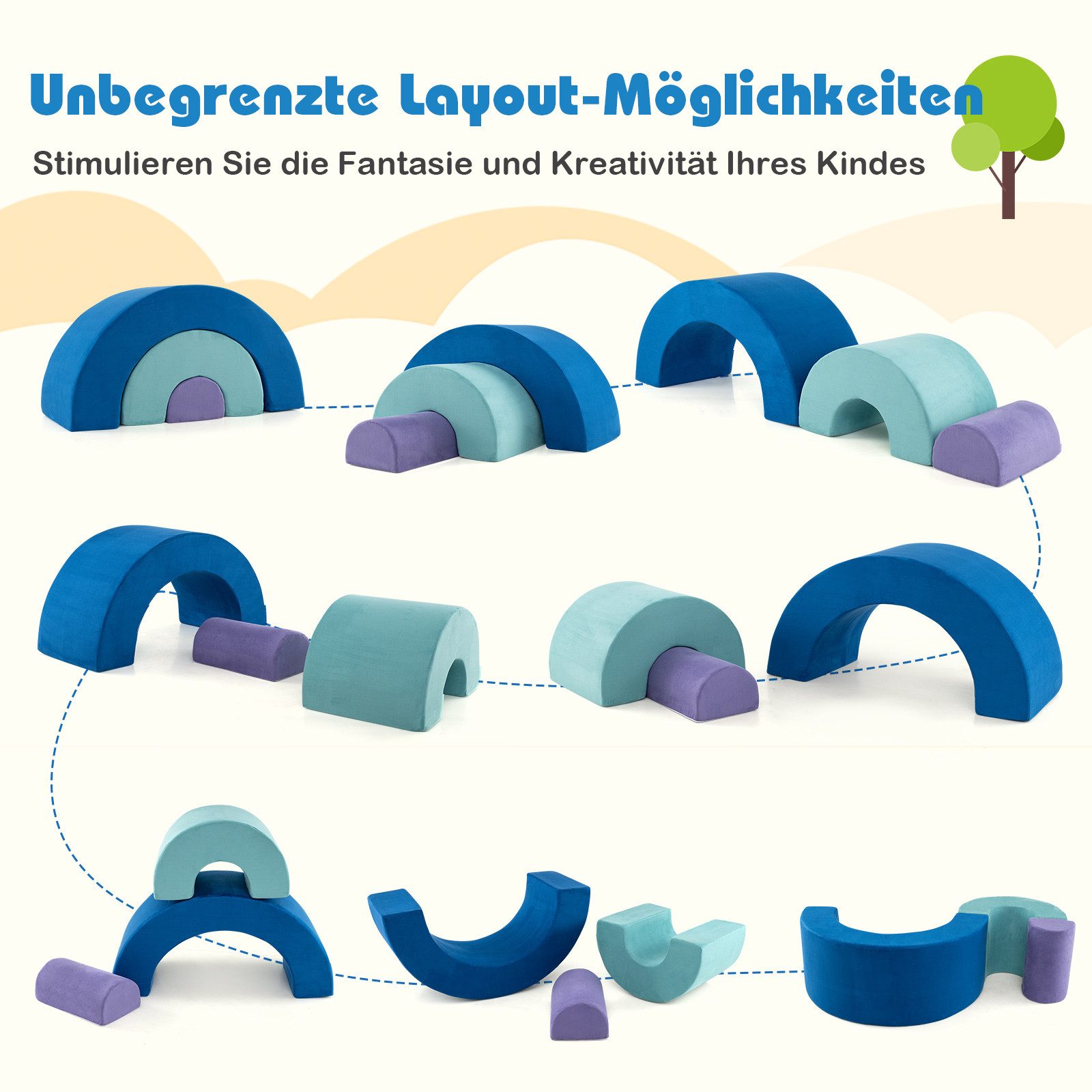 COSTWAY Spielbausteine, 3-TLG. Schaumstoffbausteine zum Klettern und Krabbeln
