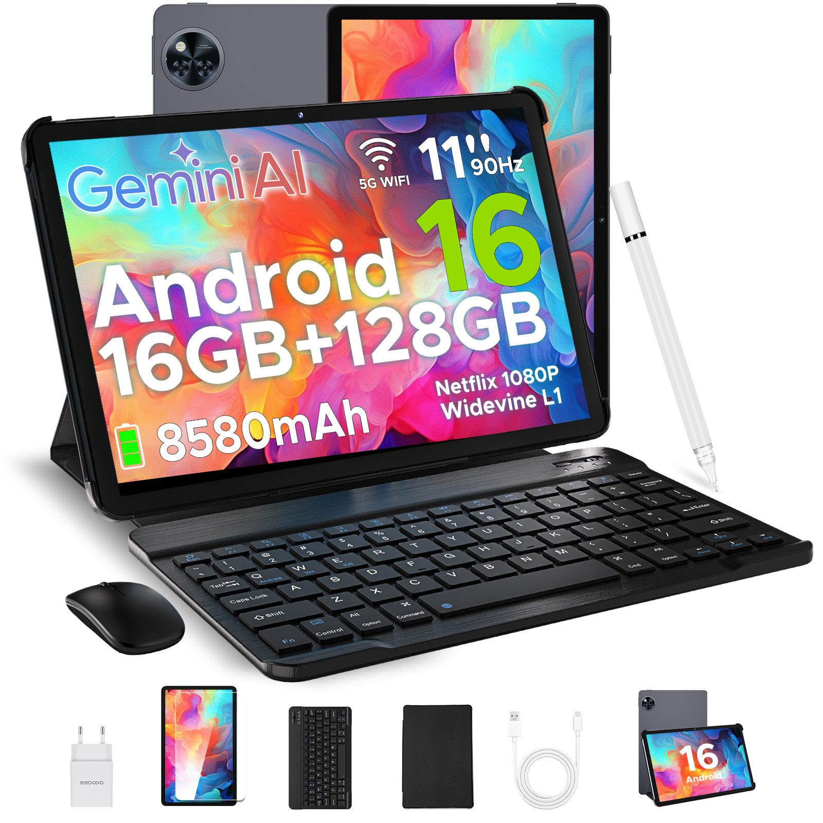 DOOGEE U11 Android 16 AI Tablet 11 Zoll,128GB/2TB Gaming Планшеты mit Tastatur Tablet (11", 128 GB, Android 16, Einzelgerät Android 16 Tablet,13MP+5MP,4GB+128GB /2TB TF,8580mAh)