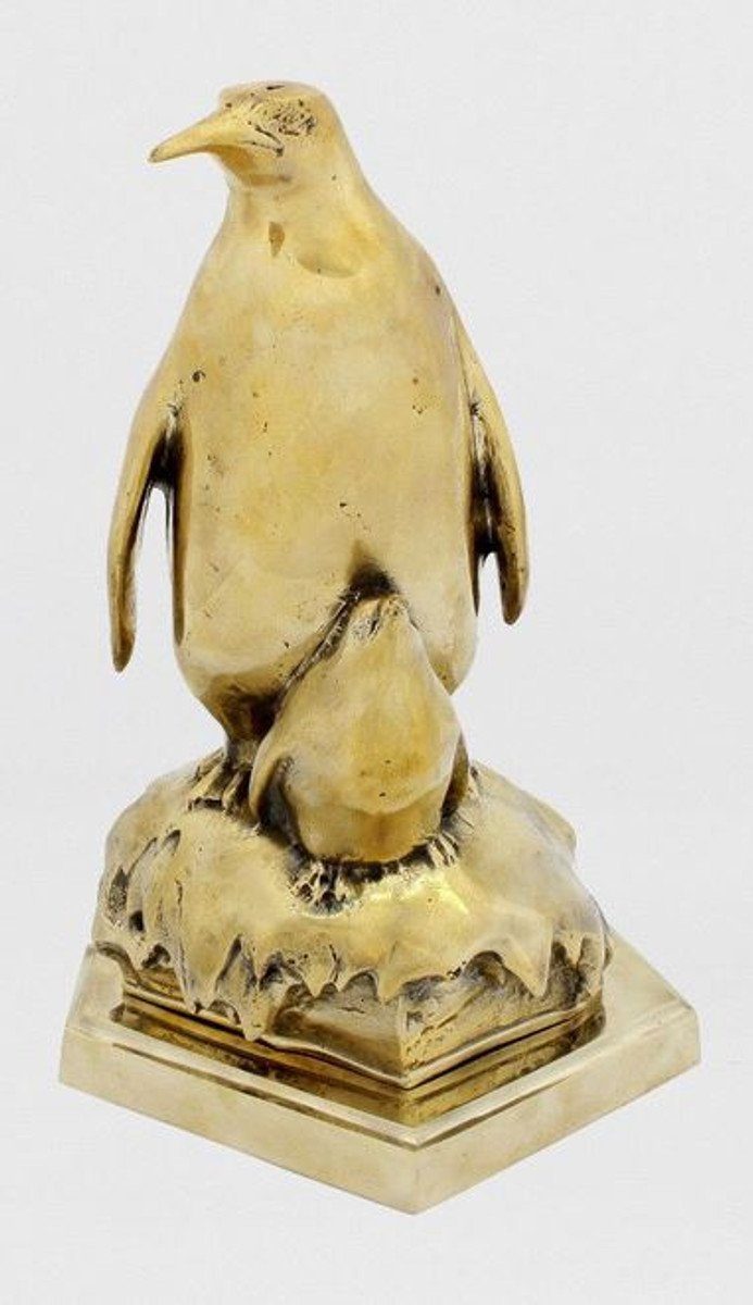 Casa Padrino Dekofigur Luxus Deko Bronze Skulptur Pinguin Mutter mit Kind Gold 22 x 15 x H. 33 cm - Bronze Figur - Deko Figur - Luxus Deko Accessoires