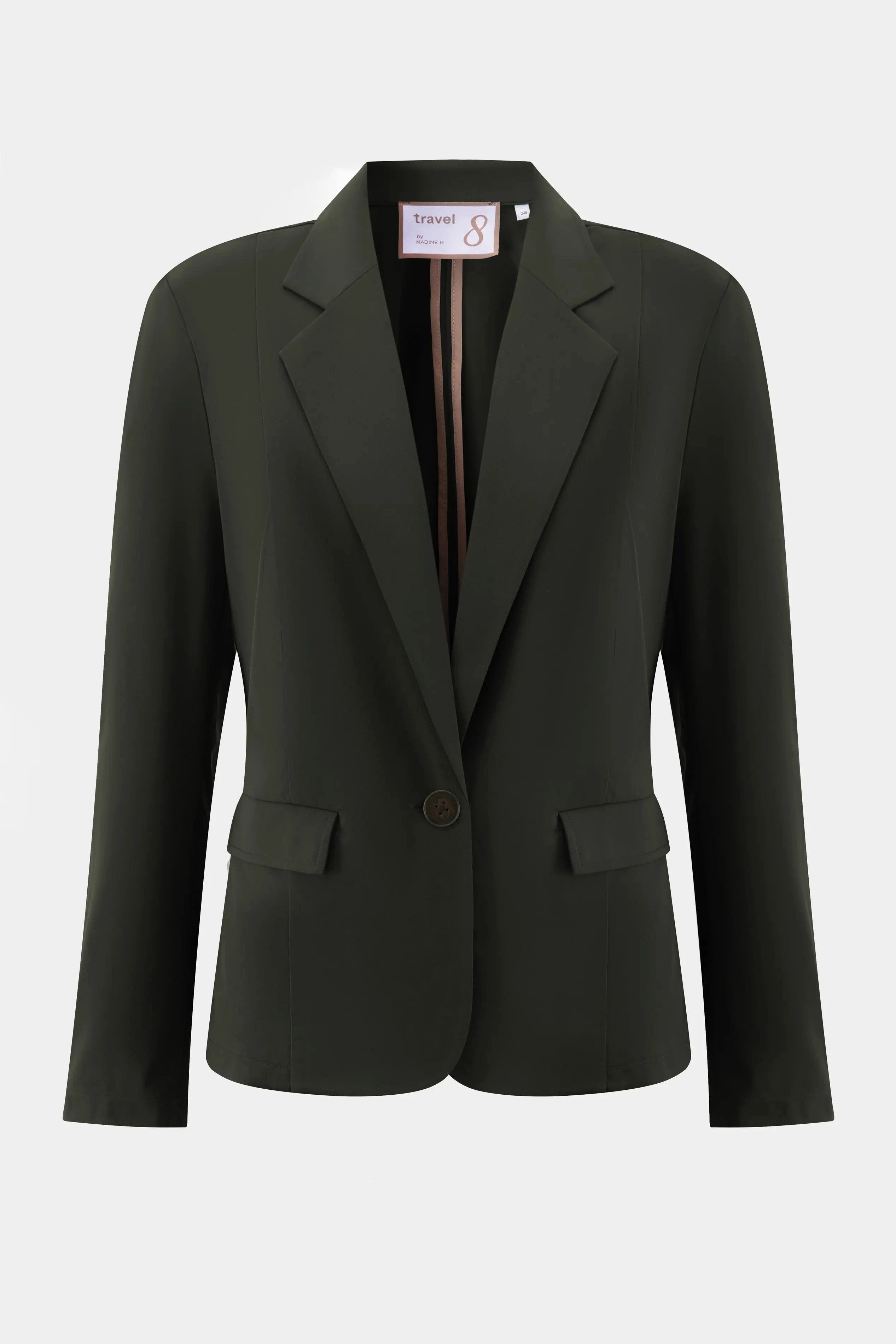 Travel 8 Jackenblazer Damen One Button Travel Blazer Olive – Knitterarm & Formstabil