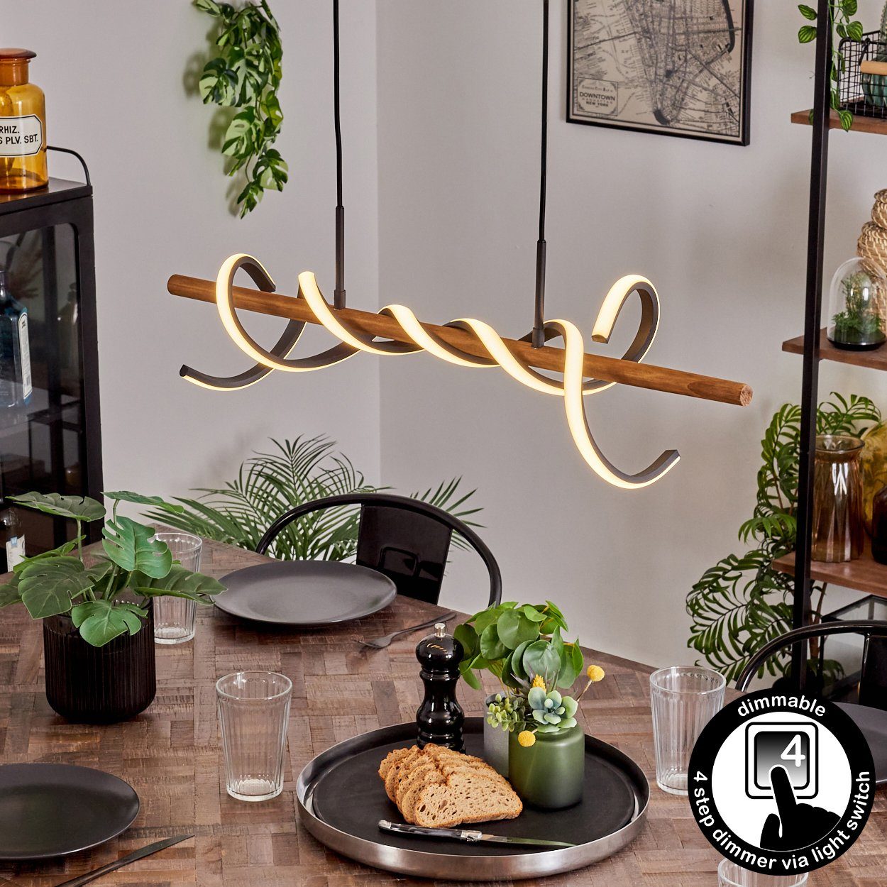 hofstein Pendelleuchte dimmbare Hängelampe aus Metall/Holz/Kunststoff günstig online kaufen