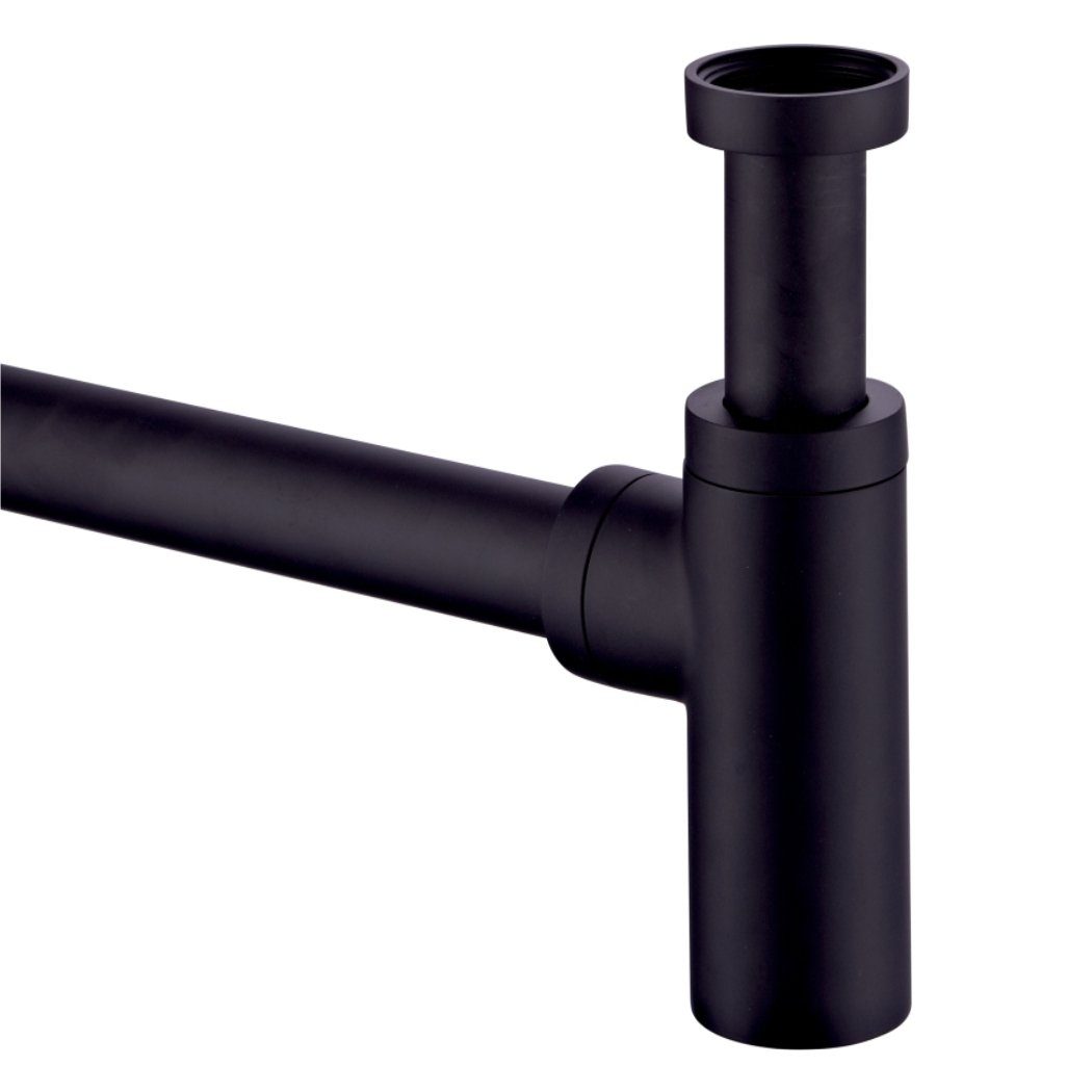 Sanixa Siphon Design Siphon rund schwarz matt Ablauf, (Design Siphon rund schwarz matt/Ablauf), für Waschbecken Abfluss Ablaufset Sifon Röhren-syphon