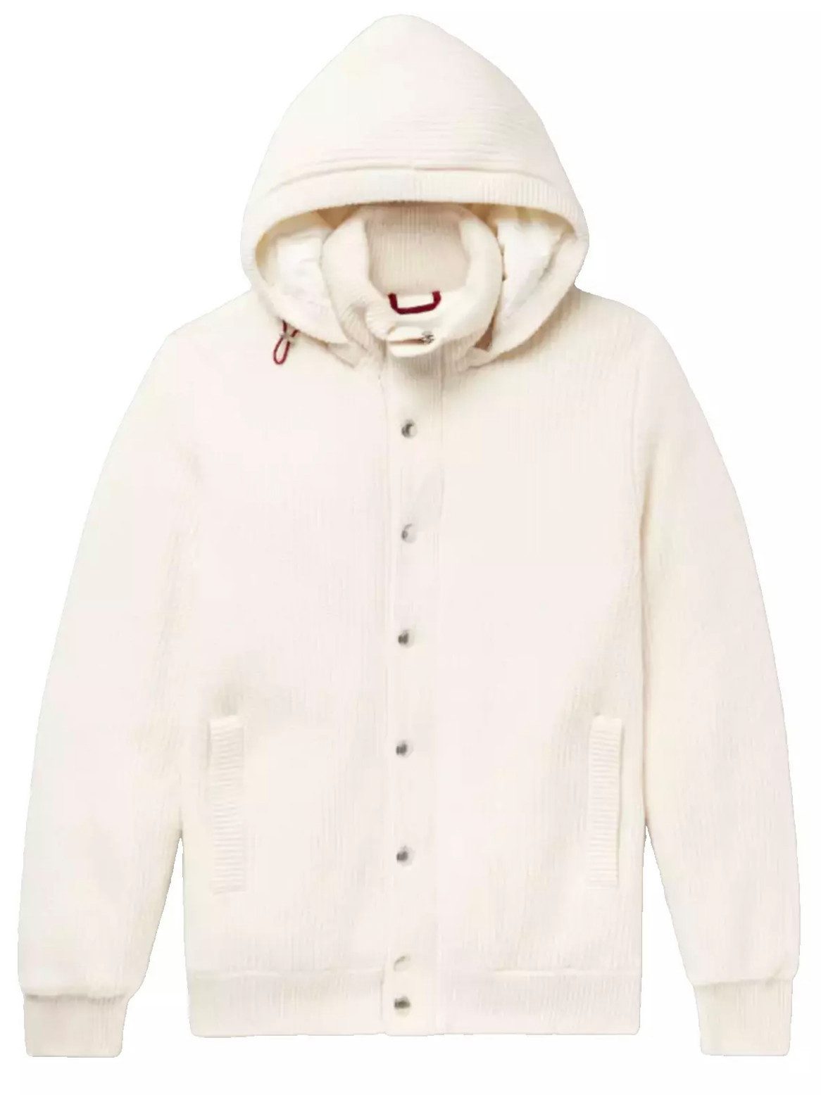 BRUNELLO CUCINELLI Winterjacke Jacke Daunen-Strickjacke aus Rippenstrick-Kaschmir mit Kapuze 4XL Aus dickem Kaschmir mit Daunenfüllung