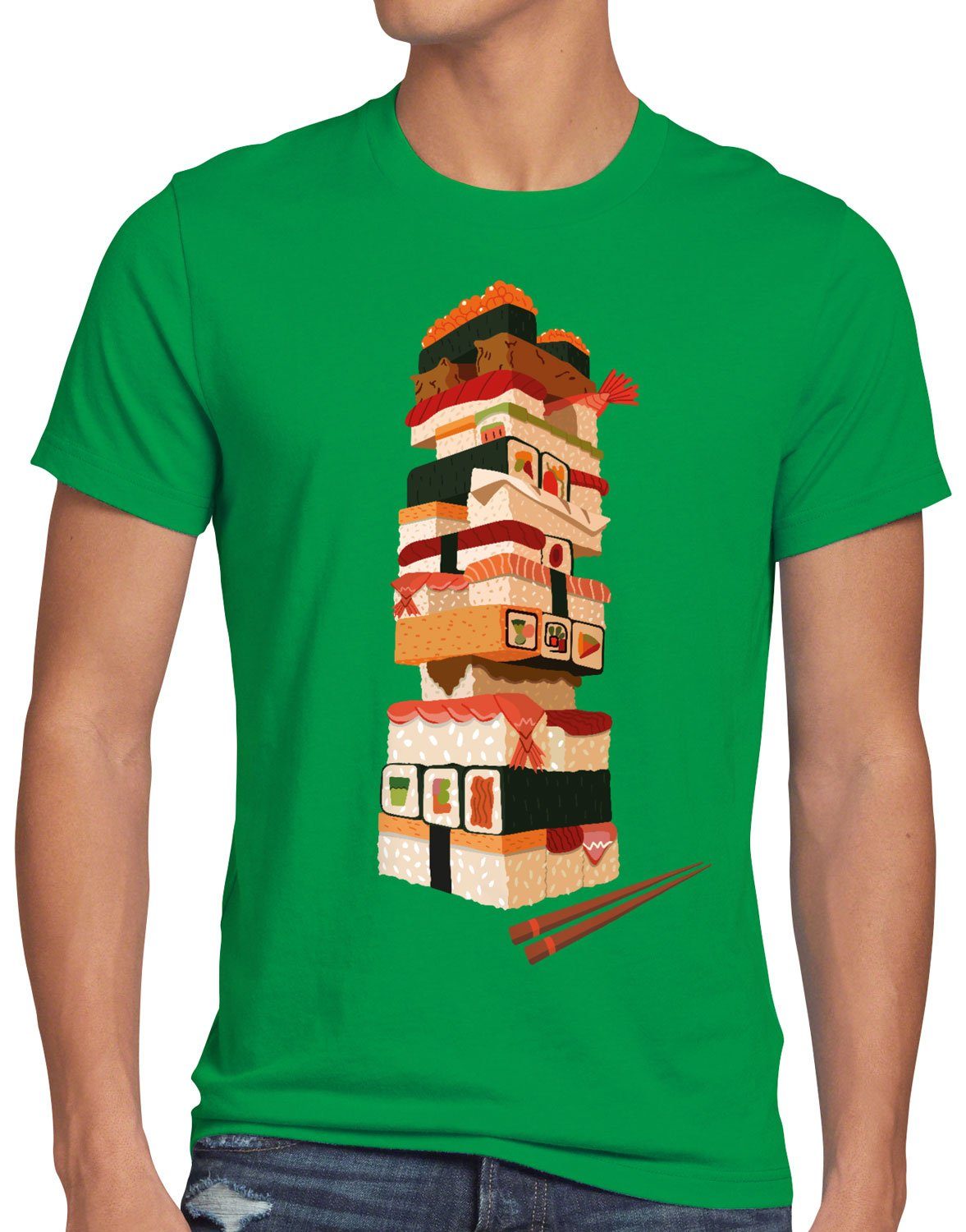 style3 Print-Shirt Herren T-Shirt Sushi Tower japan japanisch spiel grün