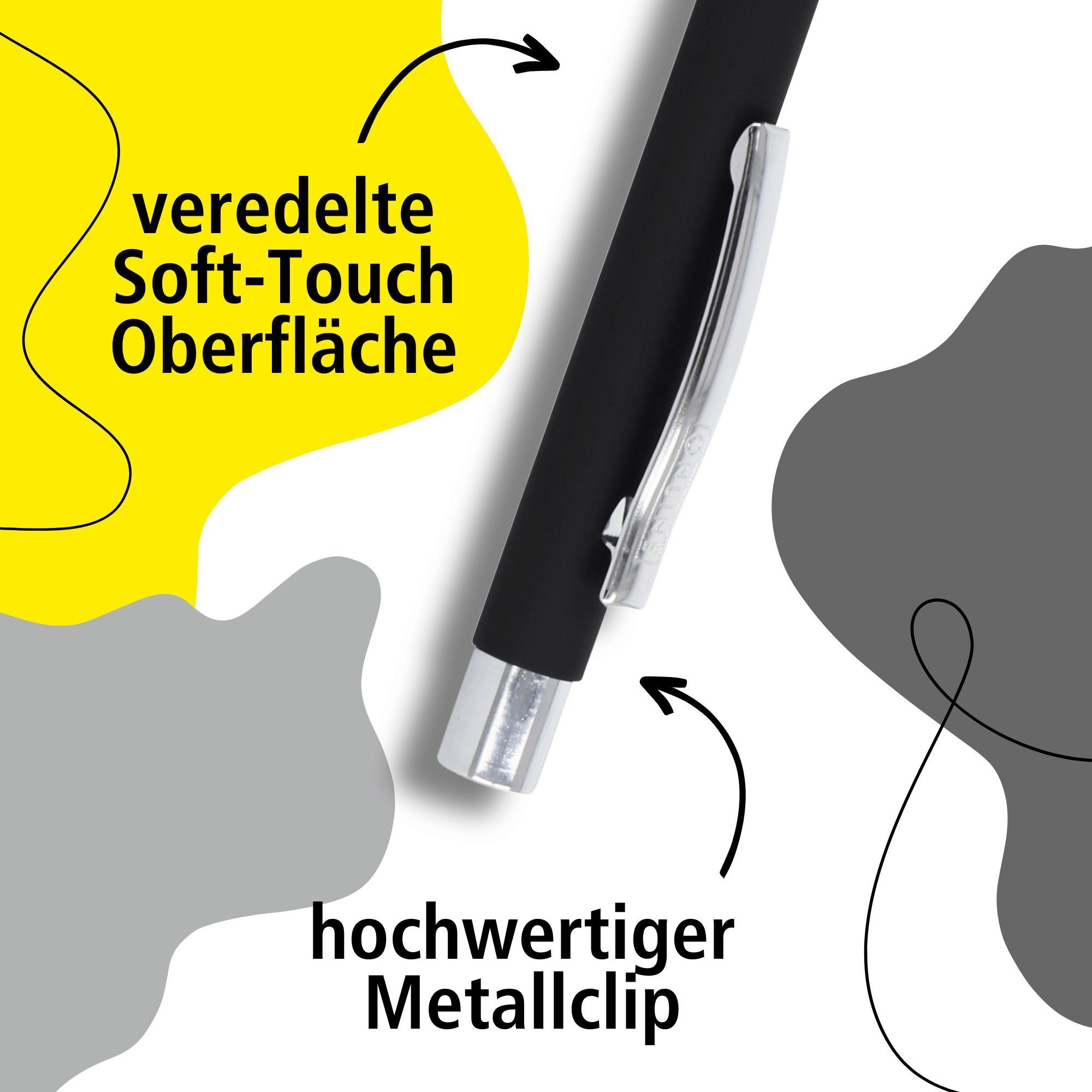 Druckkugelschreiber, Softtouch-Feeling Soft Kugelschreiber Aluminium, mit Schwarz Pen Metal Online aus