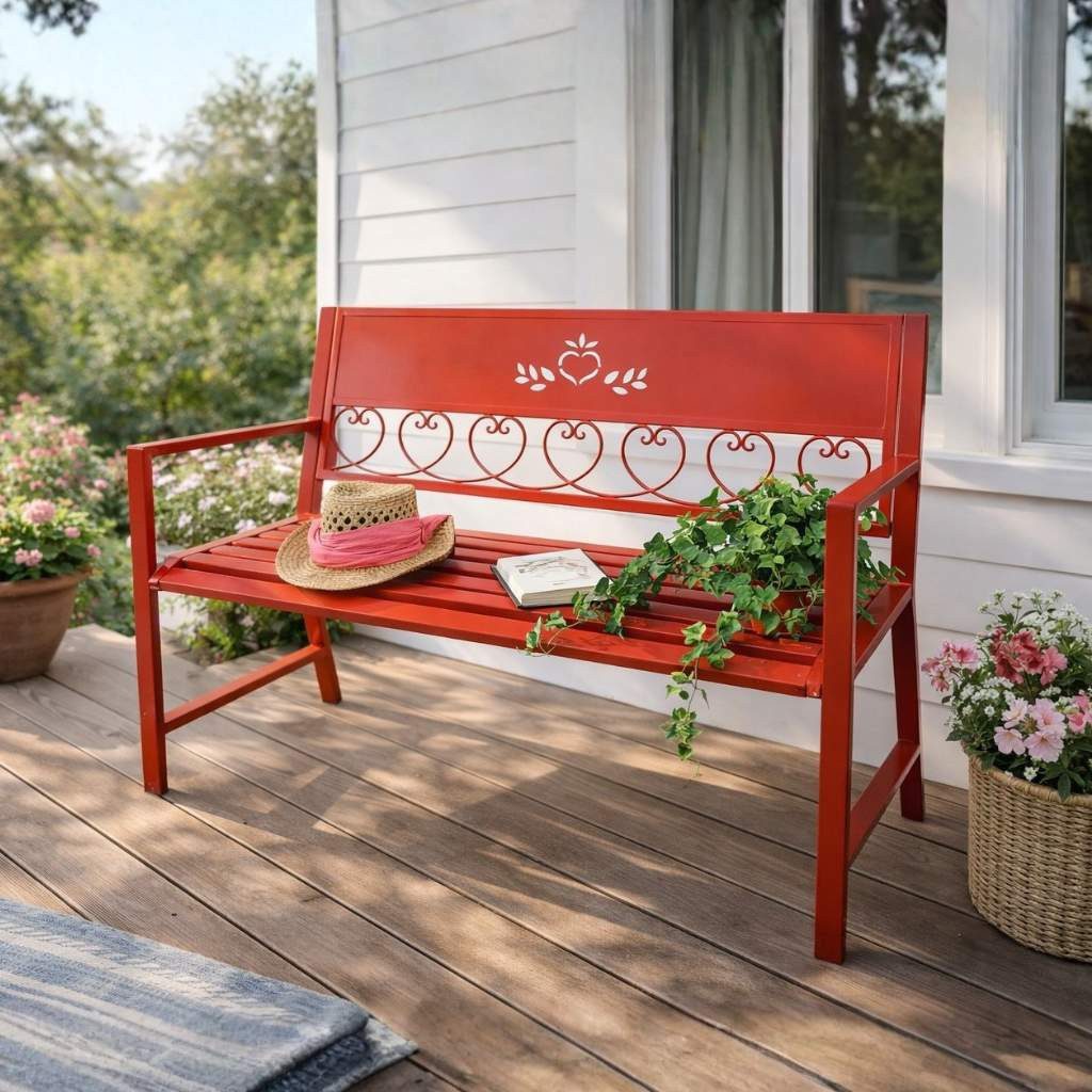 DanDiBo Gartenbank Metall Wetterfest Rot 120 cm 2 Sitzer Sitzbank Passion