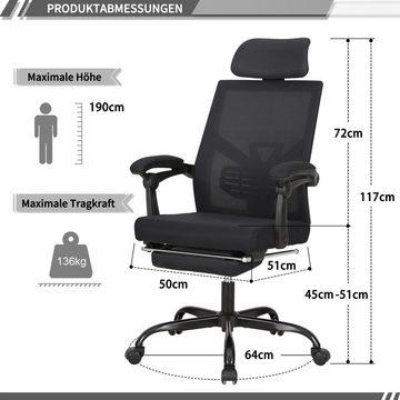 UEV Bürostuhl Schreibtischstuhl ergonomisch,Chefsessel,Schreibtischstuhl, verstellbarer Kopfstütze, verstellbarer Rücklehnen, Lendenwirbelstütze