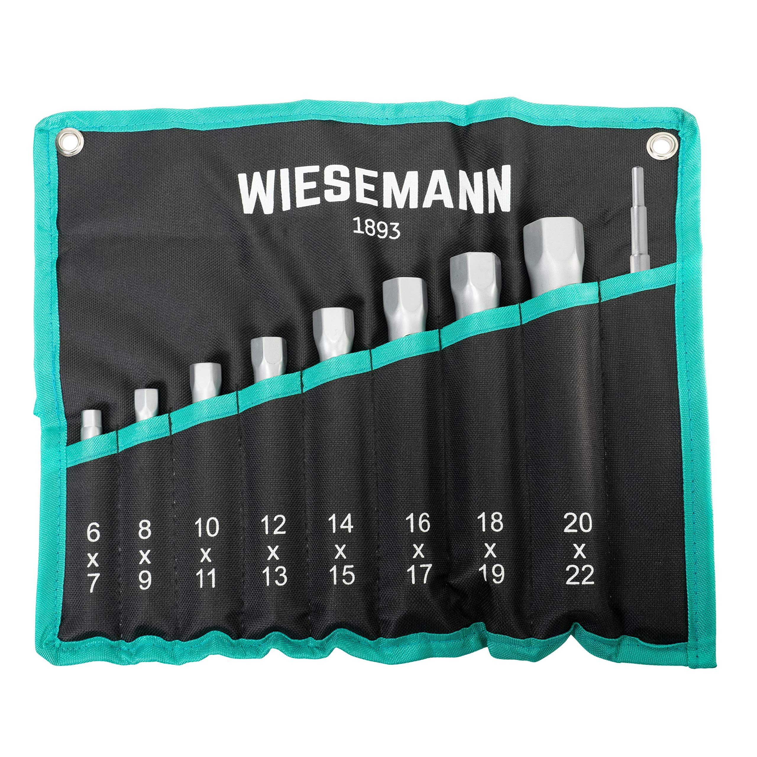 Wiesemann1893 Steckschlüssel (Set, 10 St., 10-teilig, Größen 6x7 bis 20x22 mm), Praktische Rolltasche zur Aufbewahrung