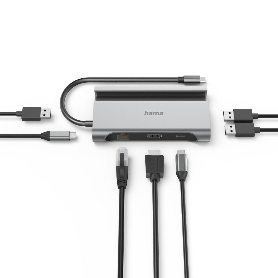 Hama USB-Hub (4K Dockingstation 7 Ports, USB-A, USB-C, HDMI™, LAN, 5Gbit/s) USB-Adapter USB-C, 15 cm
