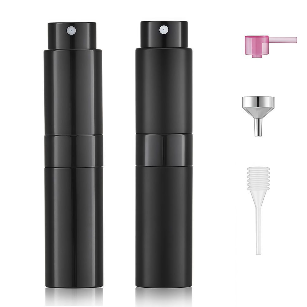 AFKSMILE Sprühflasche 2er-Pack 8ml Aluminium Parfüm Zerstäuber Nachfüllbar Leer mit Trichter, Reise Parfümzerstäuber für Damen und Herren für unterwegs