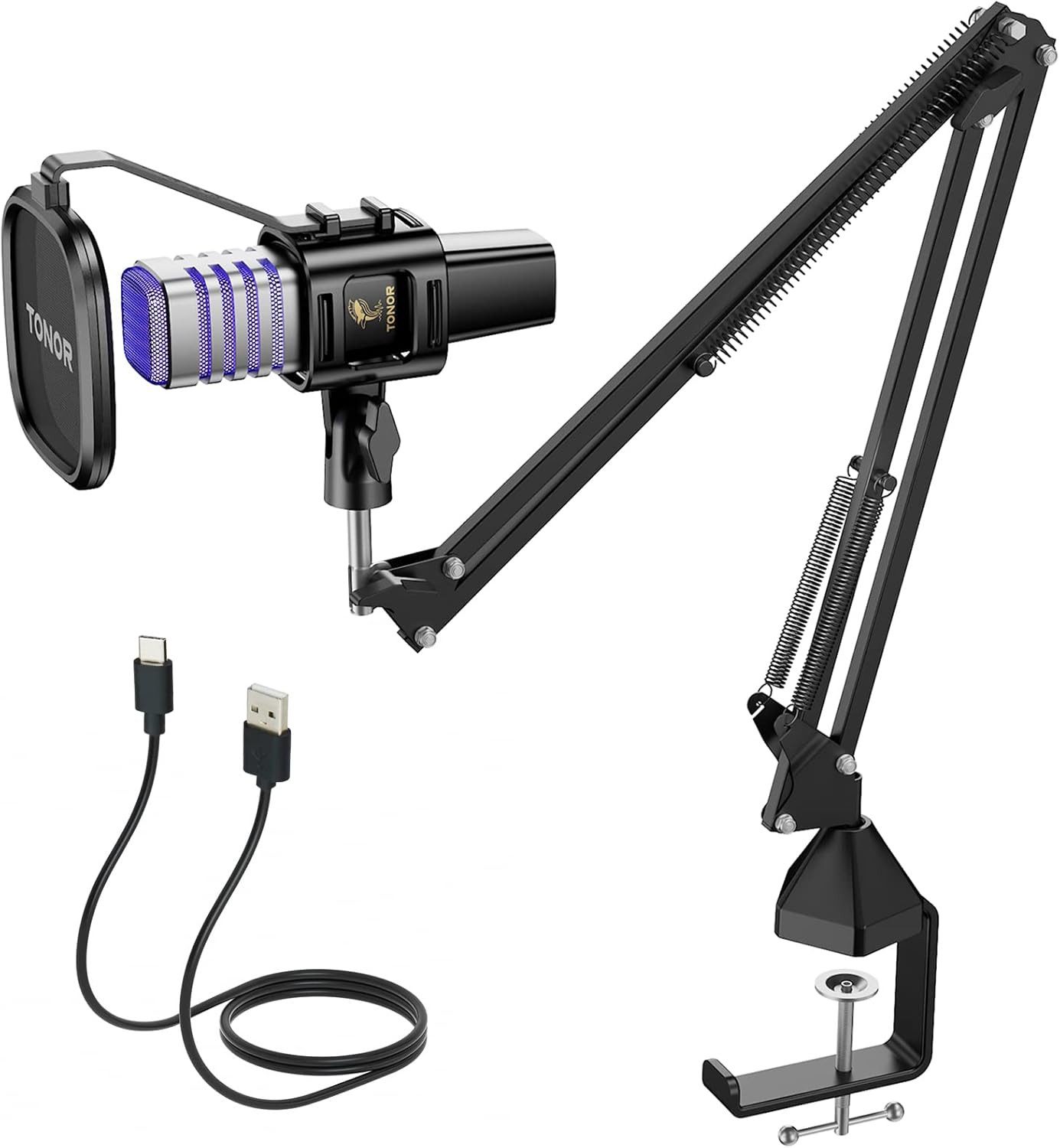 TONOR Streaming-Mikrofon TC30S+ RGB USB-Kondensatormikrofon Arm & Pop-Filter Gaming & Podcast