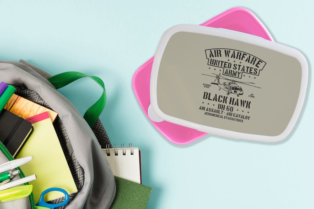 Hubschrauber - Kunststoff - Vintage, Snackbox, Lunchbox Kinder, (2-tlg), MuchoWow Amerika Brotdose - Erwachsene, Mancave rosa Mädchen, Brotbox Kunststoff, für