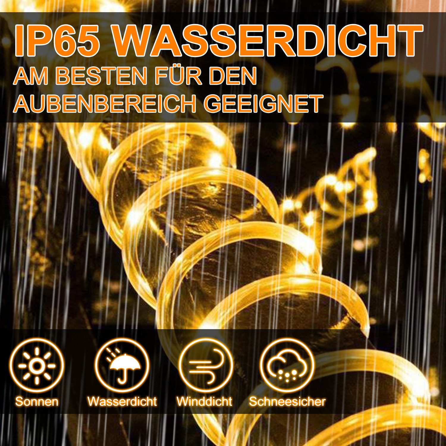 Clanmacy Lichterschlauch LED Lichtschlauch Gelb Außen Lichterkette Party Garten Balkon 10-50m, Wasserdicht – Bild 5 von 5
