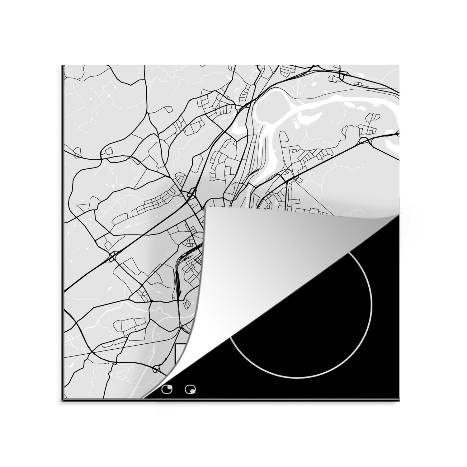 Vinyl, - MuchoWow 78x78 tlg), (1 - - cm, Stadtplan Lübeck für Ceranfeldabdeckung, Karte, Deutschland küche Arbeitsplatte Herdblende-/Abdeckplatte