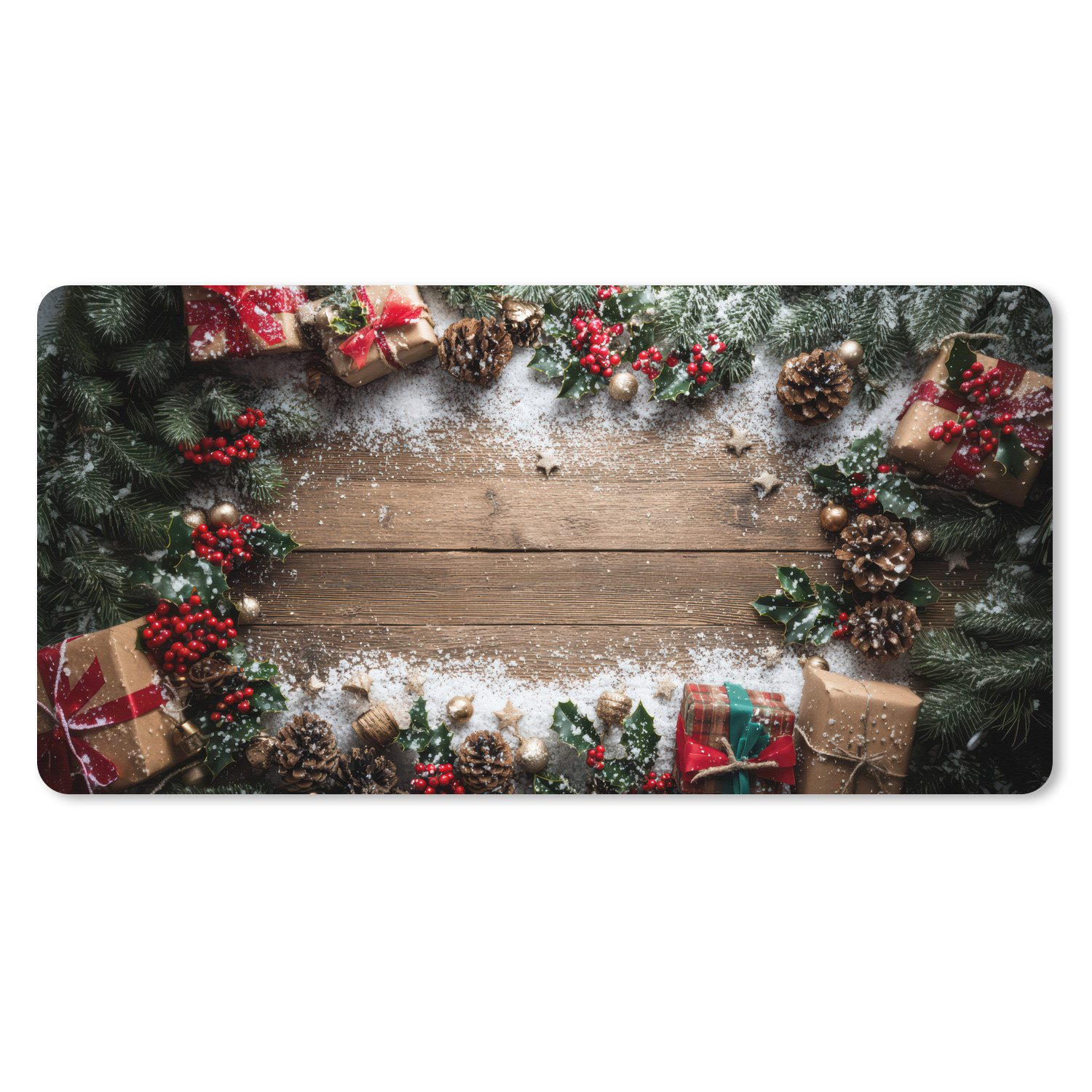 MuchoWow Mauspad Weihnachtsdekoration - Geschenke - Holz - Mehrfarbig (1-St), Mousepad mit Rutschfester Unterseite, Gaming XXL, Großes, 120x60 cm