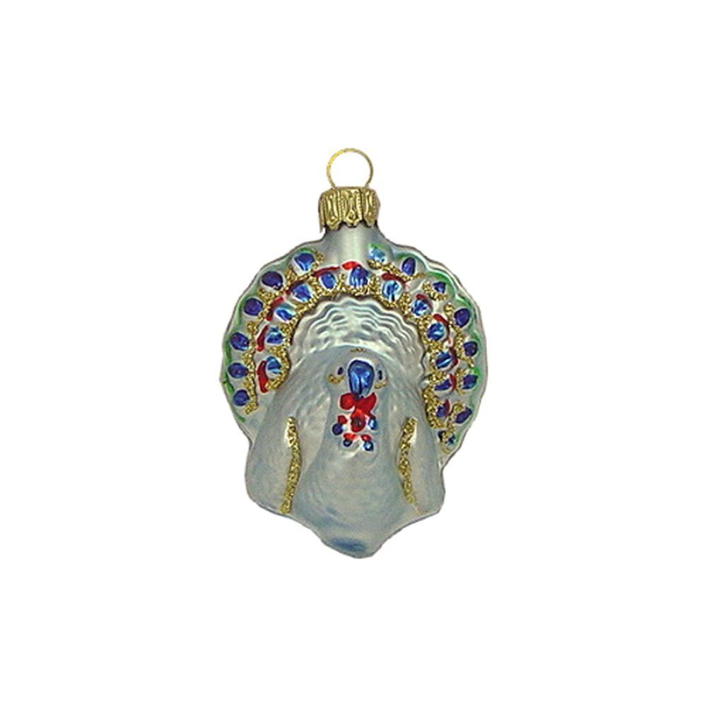 Haberland Glasschmuck Lauscha Christbaumschmuck Pfau babyblau matt 7 cm
