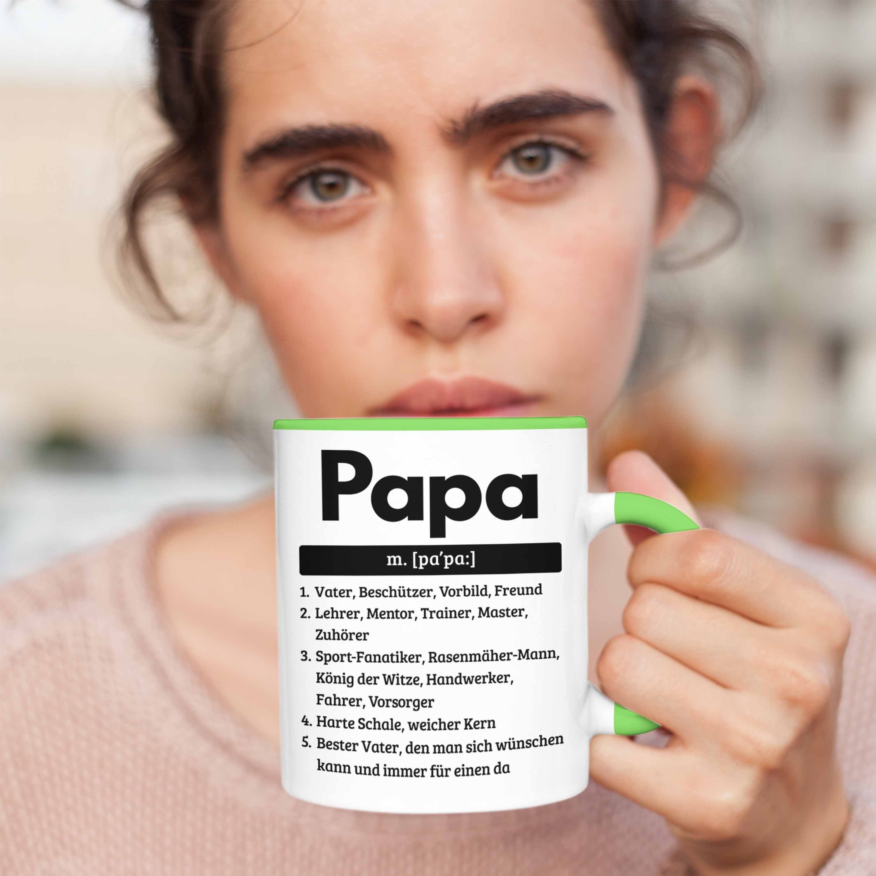 Trendation Tasse Geschenk für Vatertag Pa für Tasse Papa Grün Spruch Geschenkidee Definition