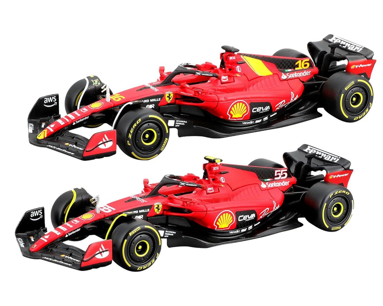 Bburago Modellauto Modellauto - Ferrari S-24 2er-Set, Maßstab 1:43, Leclerc und Sainz