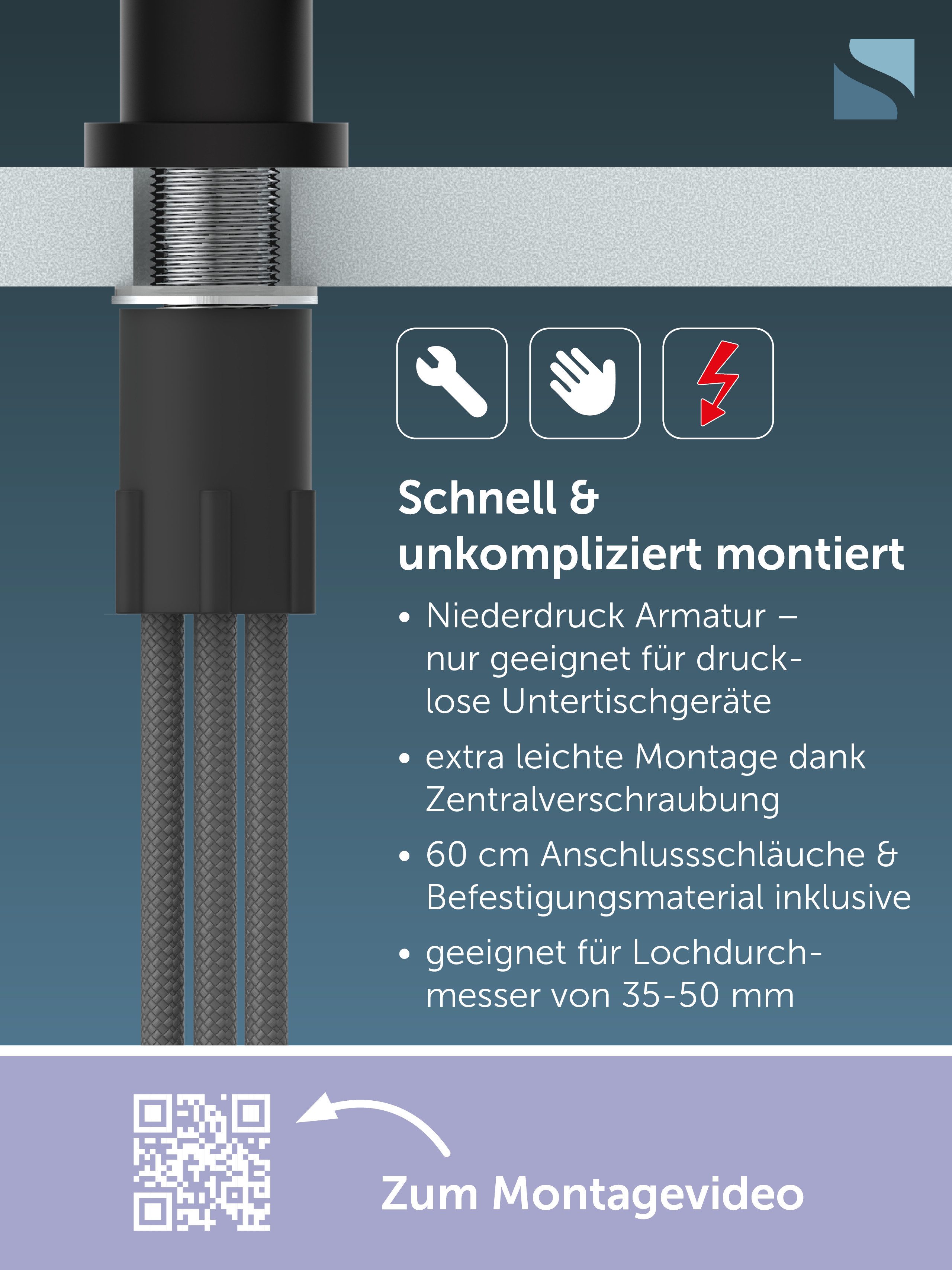 Schütte Spültischarmatur Cornwall Niederdruckarmatur, Dripless, 360° schwenkbar, Marken-Strahlregler