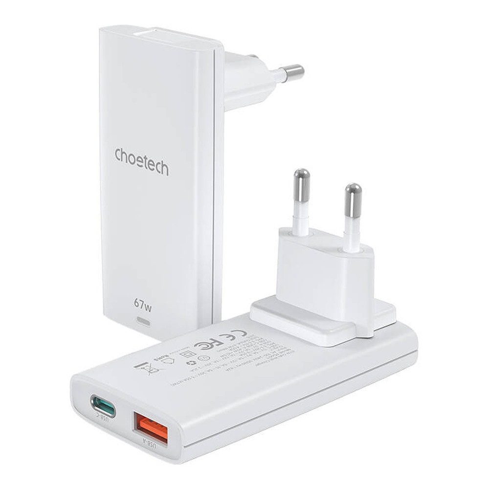 Choetech Kompaktladegerät Reiseadapter USB-Ladegerät (Spar-Set, 1-tlg., GaN, 65W, klappbarer Stecker, 2 Anschlüsse)