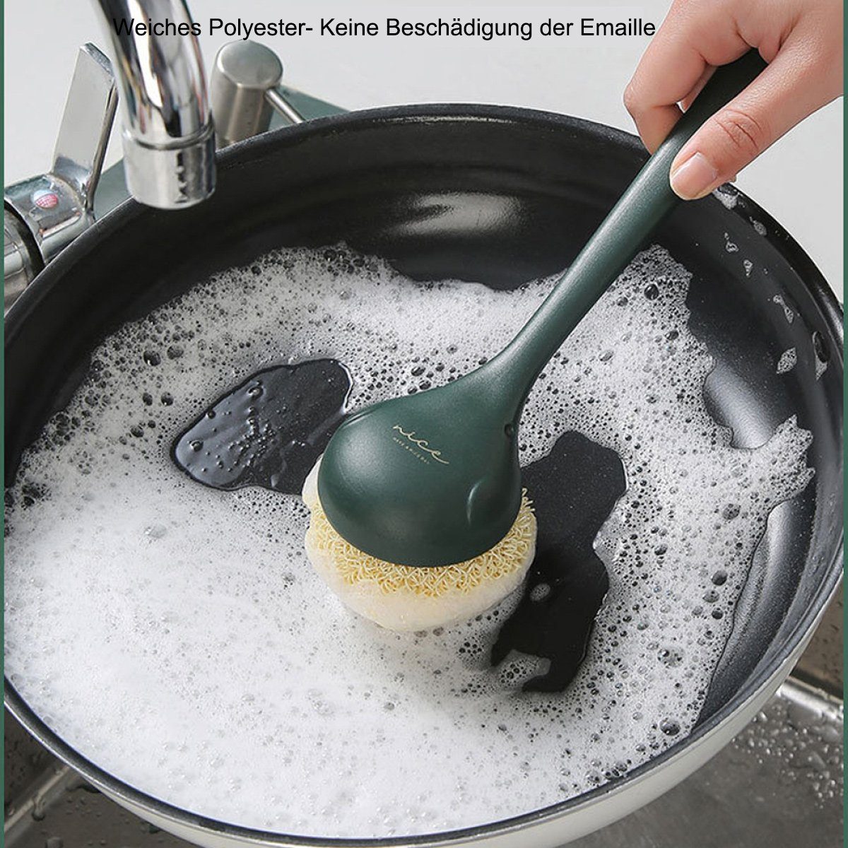 Griff Rutschfestem Eingebauter Reinigungsbürste Schaber,für Jormftte Grün Töpfe mit Spülbürste