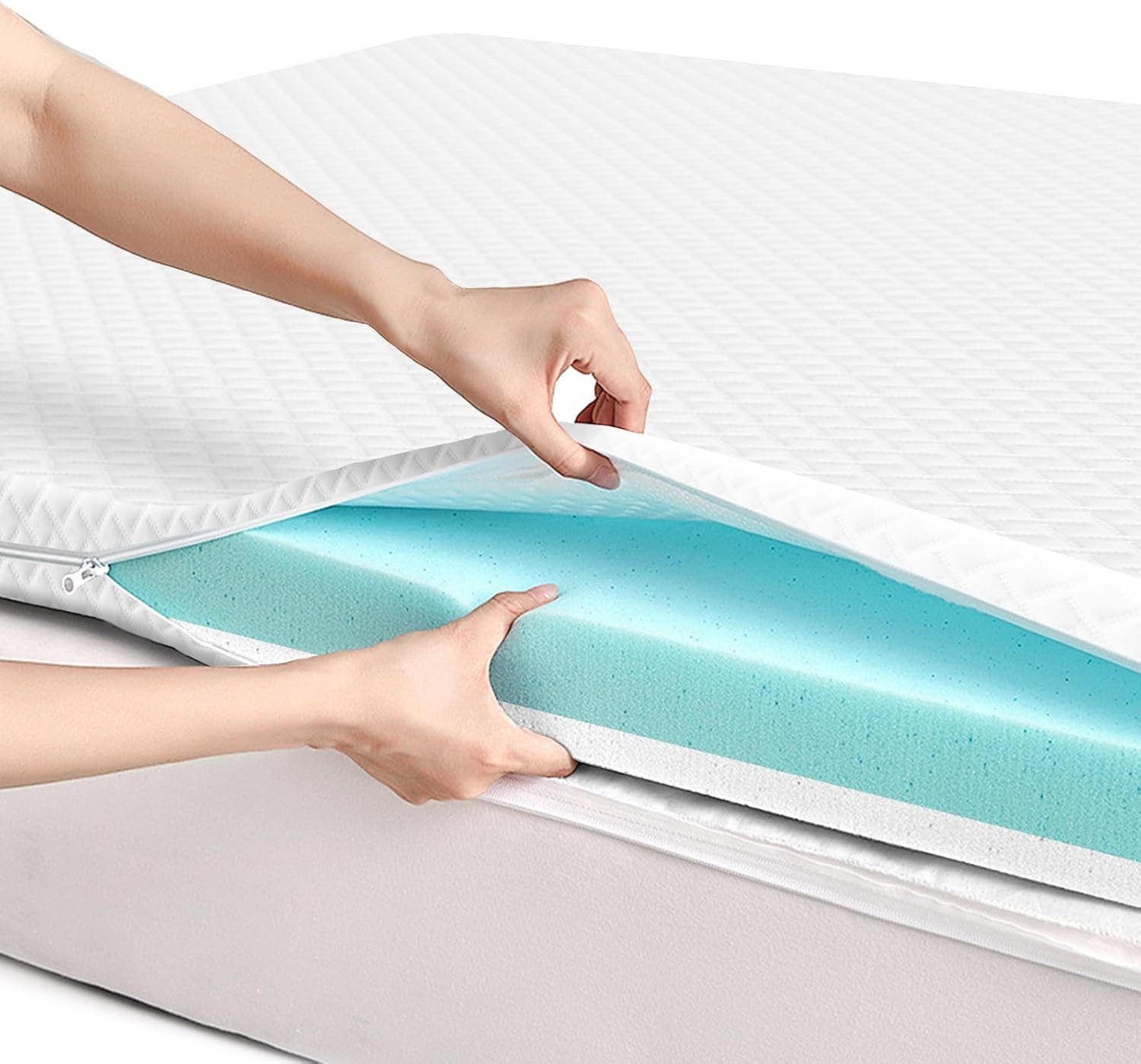 ROYGBIV, Topper Matratzentopper Gel-Schaum, 0-Druck, Wendefunktion – weich/mittelfest, 7 cm hoch, hypoallergen, rutschfest, geräuschlos H2 & H3