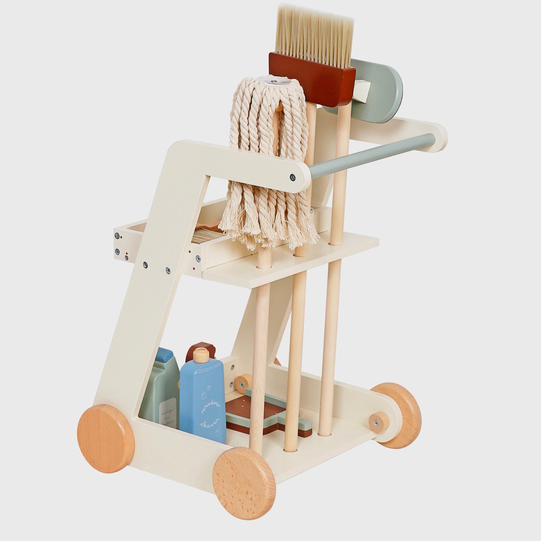 TikTakToo Lauflernwagen Reinigungswagen Putzwagen aus Holz mit Zubehör Putzset 11 tlg, (11-tlg)