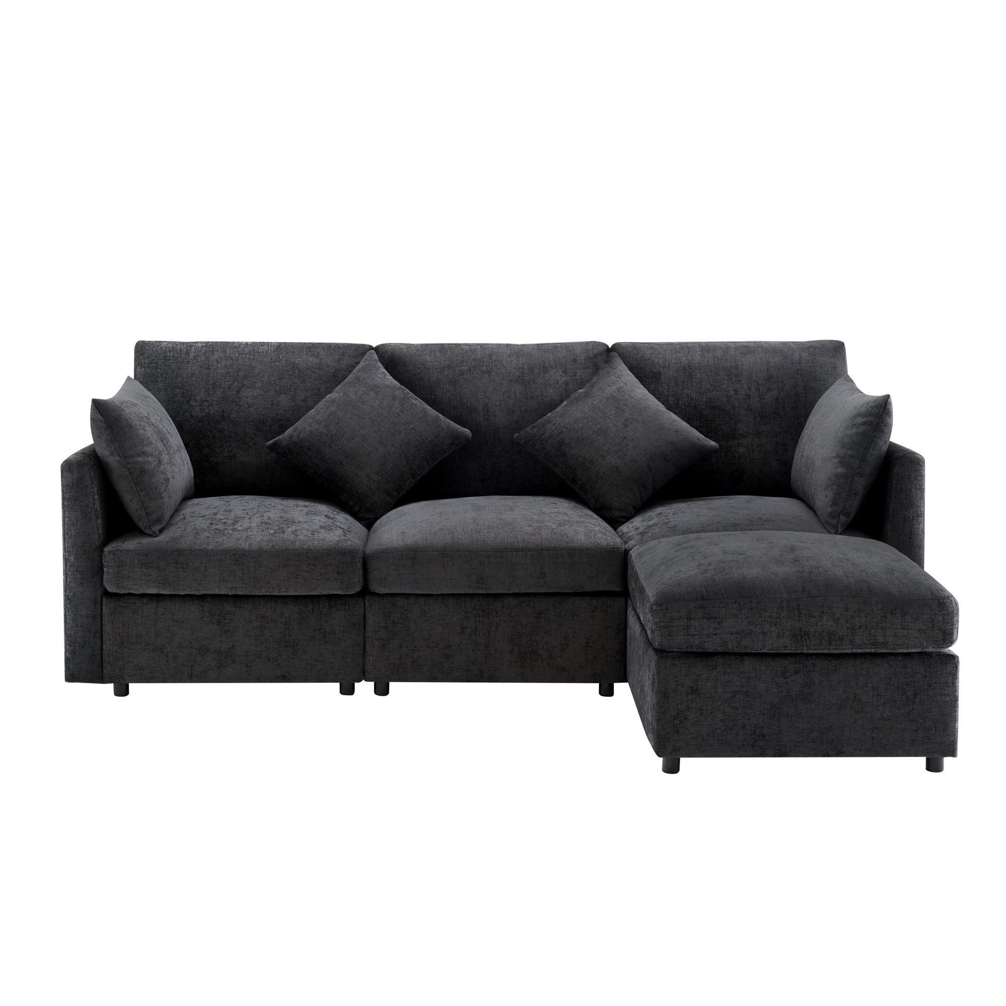 SOFTWEARY Ecksofa L-Form, mit Hocker, Zier- und Armlehnenkissen, Chenille