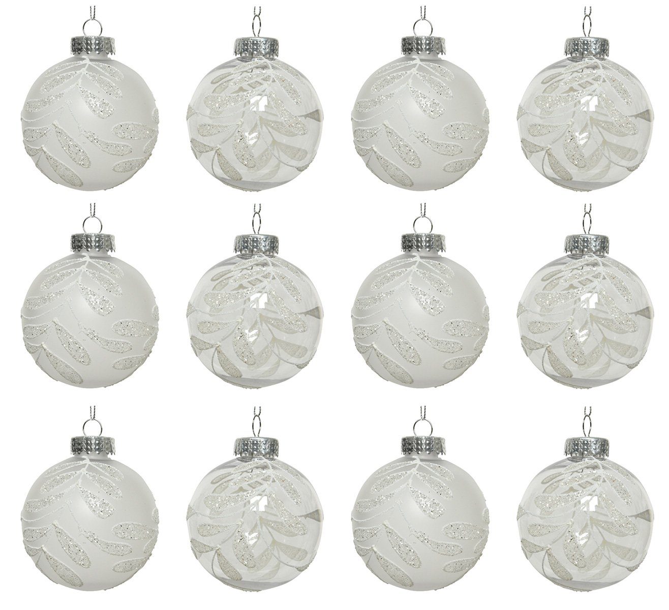 Decoris season decorations Weihnachtsbaumkugel, Weihnachtskugeln Kunststoff 8cm Blätter Ranken 12er Set - Transparent