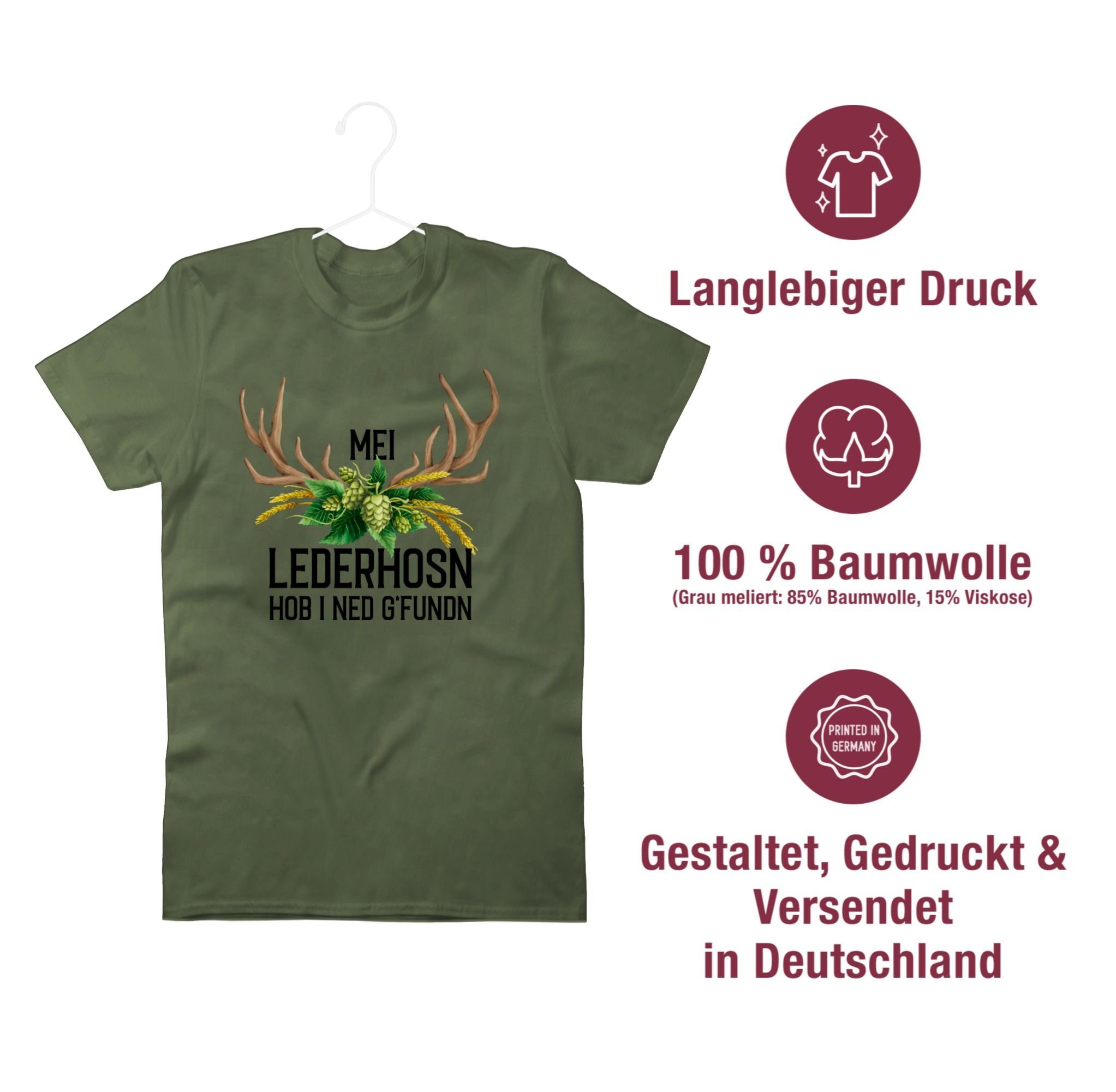 Shirtracer T-Shirt Hopfen i Grün g'fundn Lederhosn Oktoberfest für Hirschgeweih - Herren 01 ned Army Weizen hob Mei Mode und