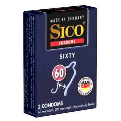 SICO XXL-Kondome Size «Sixty» Розмір XXXL (60mm) Packung mit, 2 St., besonders große Latexkondome, Презервативи nach Maß