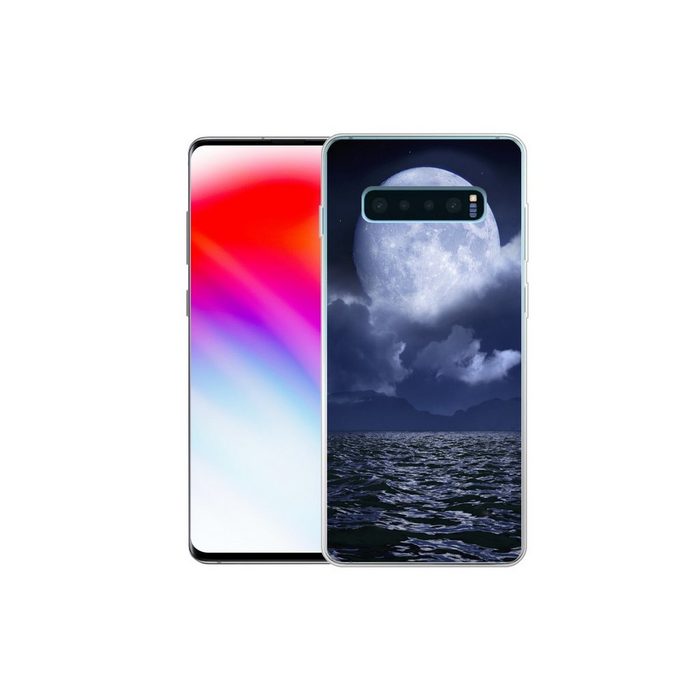 MuchoWow Handyhülle Mond - Meer - Horizont Phone Case Handyhülle Samsung Galaxy S10+ Silikon Schutzhülle FN11348