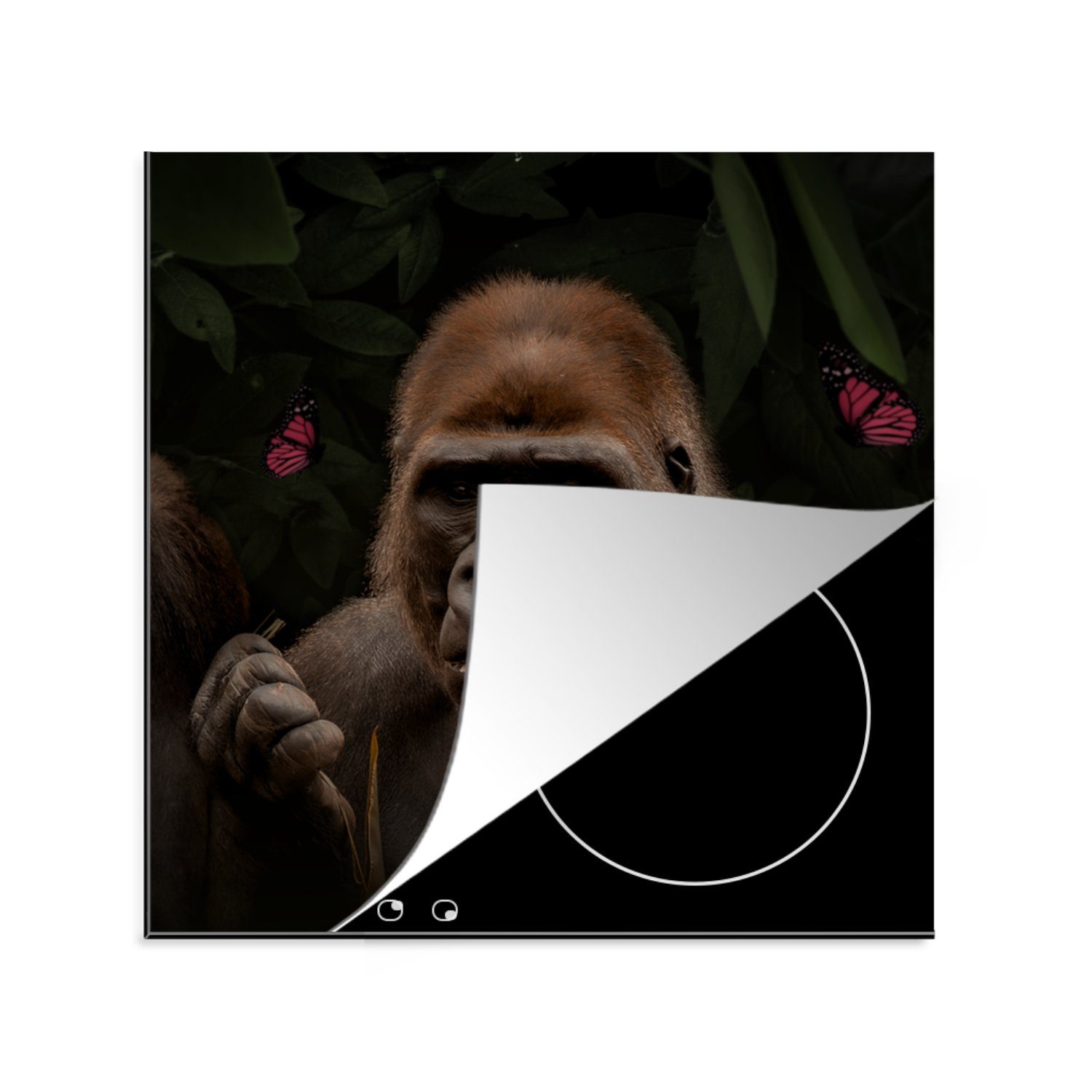 MuchoWow Herdblende-/Abdeckplatte Schmetterlinge - Affe - Dschungel, Vinyl, (1 tlg), 78x78 cm, Ceranfeldabdeckung, Arbeitsplatte für küche