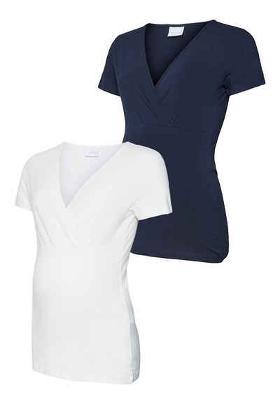 Mamalicious Umstandsshirt T-Shirt 2-er Set Pack Schwangerschaft Umstands Top MLKATE (2-tlg) 5423 in Weiß-Dunkelblau
