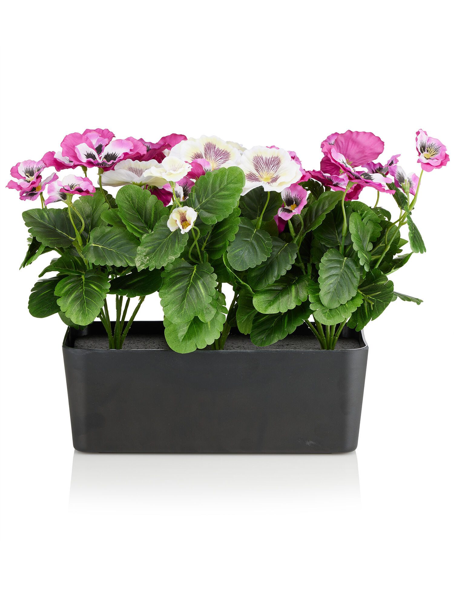 Kunstpflanze Stiefmütterchen Kunstpflanzen-Set im Blumenkasten, Ab ins Grüne, UV-beständig, pflegeleicht, realistische Optik, für Innen & Außen