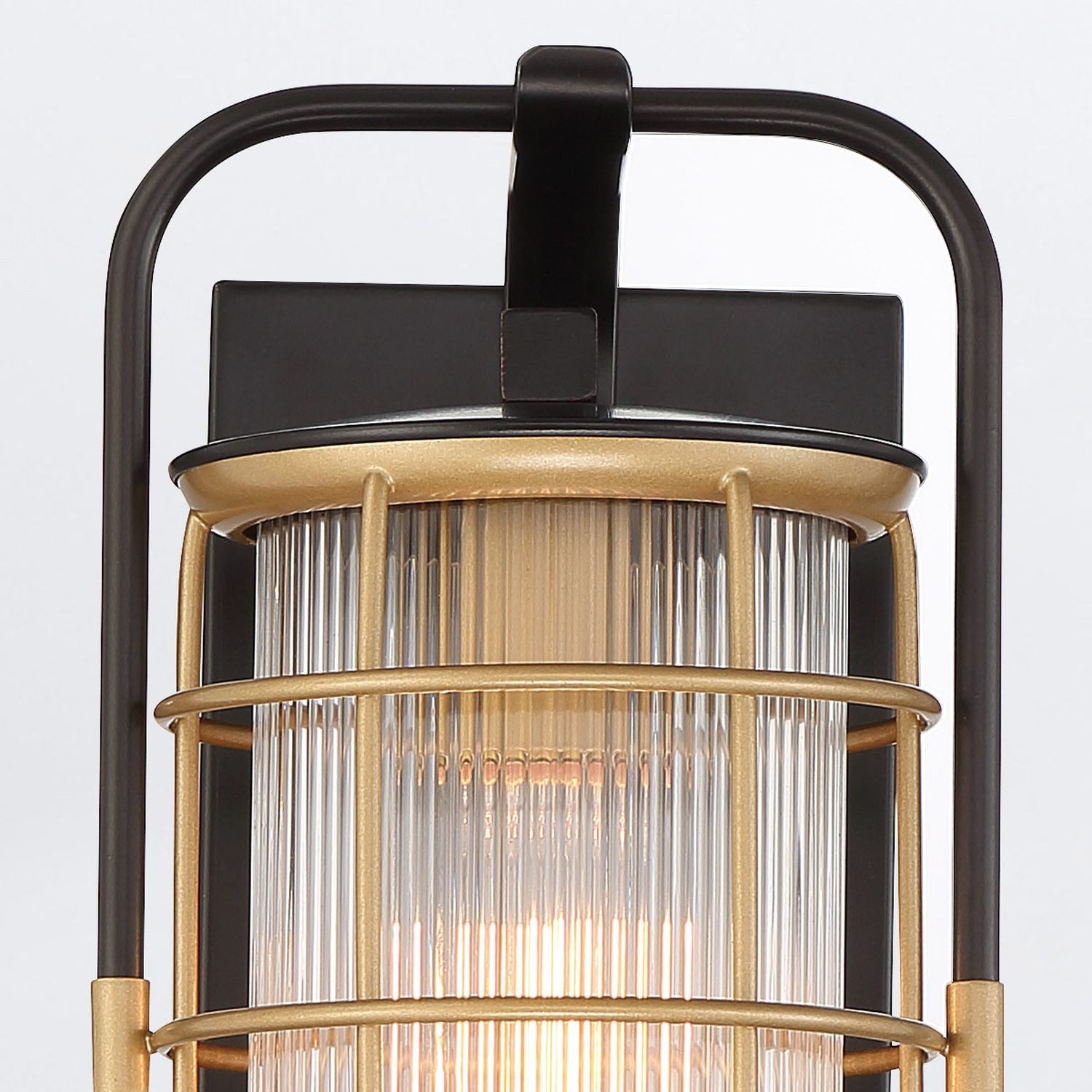 Licht-Erlebnisse Außen-Wandleuchte HADRIC, ohne Leuchtmittel, IP44 H: 33.5 cm klein Metall Glas E27 in Schwarz Gold Maritim