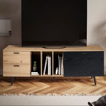Wohnling Lowboard WL6.820 (Eiche-Dekor, 150x55x40 cm, zwei Schubladen), TV-Kommode Hoch, TV-Schrank Modern Fernsehtisch