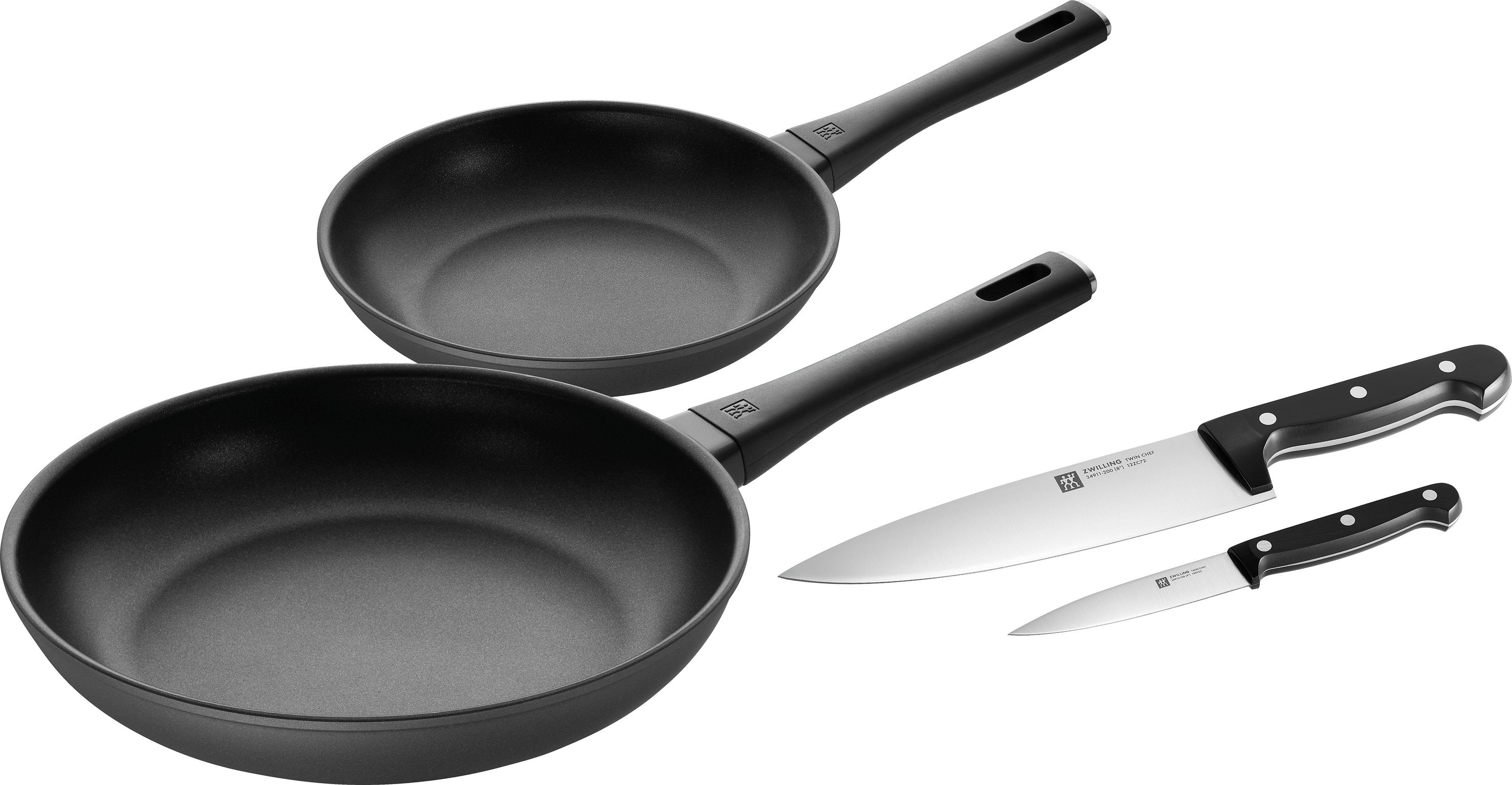 Zwilling Pfannen-Set Shine/Twin Chef 2, Aluminium (Set, 4-tlg), Induktion,  Ø 20/24 cm, inkl. 2-teiligem Kochmesser-Set