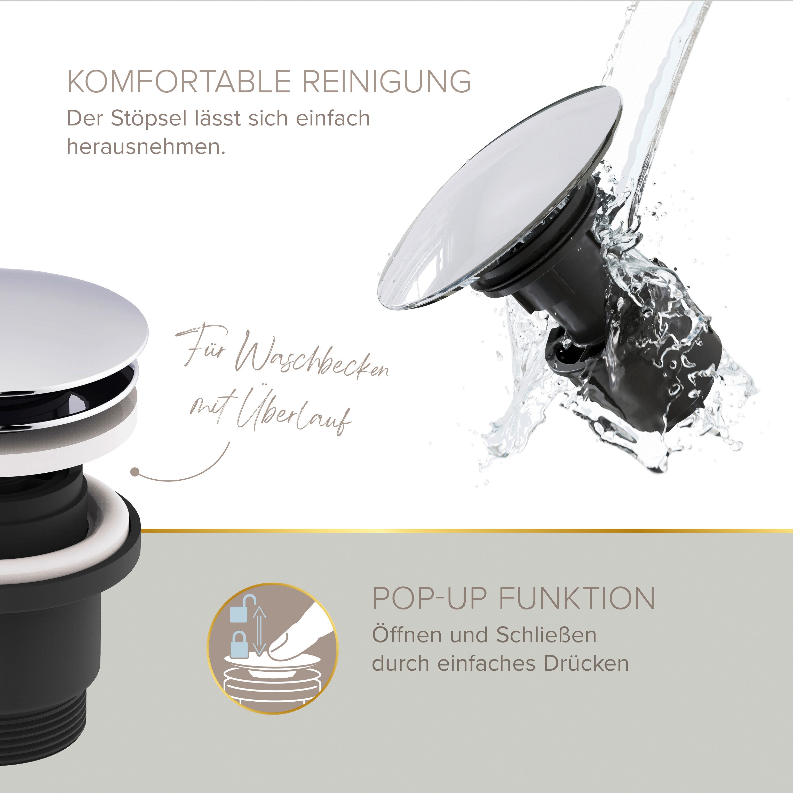 Lenz Waschtischarmatur MOLA Chrom, Sensorsteuerung, mit Easy Clean Pop-Up Ventil Nickelfrei, Kein Stromanschluss nötig – Bild 5 von 5