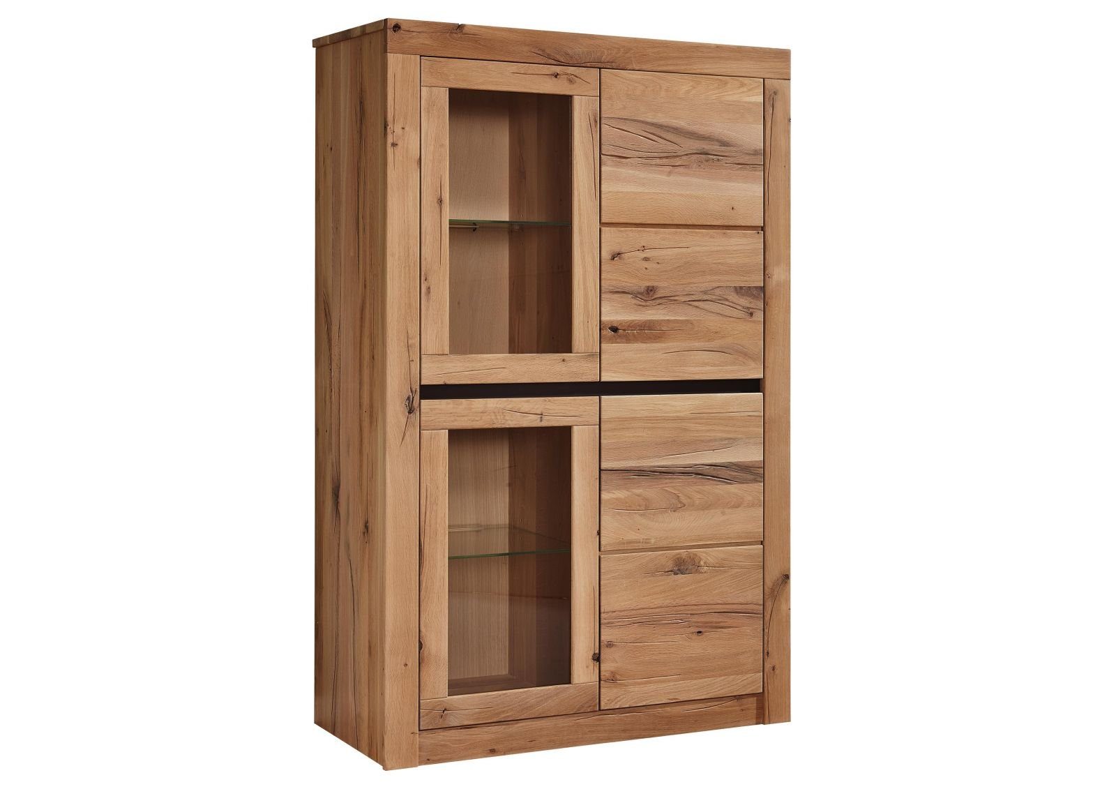 Massivmoebel24 Standvitrine (Vitrine Wild-/Zerreiche 95x42x150 natur geölt MONTREUX #102) Vitrine Wild-/Zerreiche 95x42x150 natur geölt MONTREUX #102
