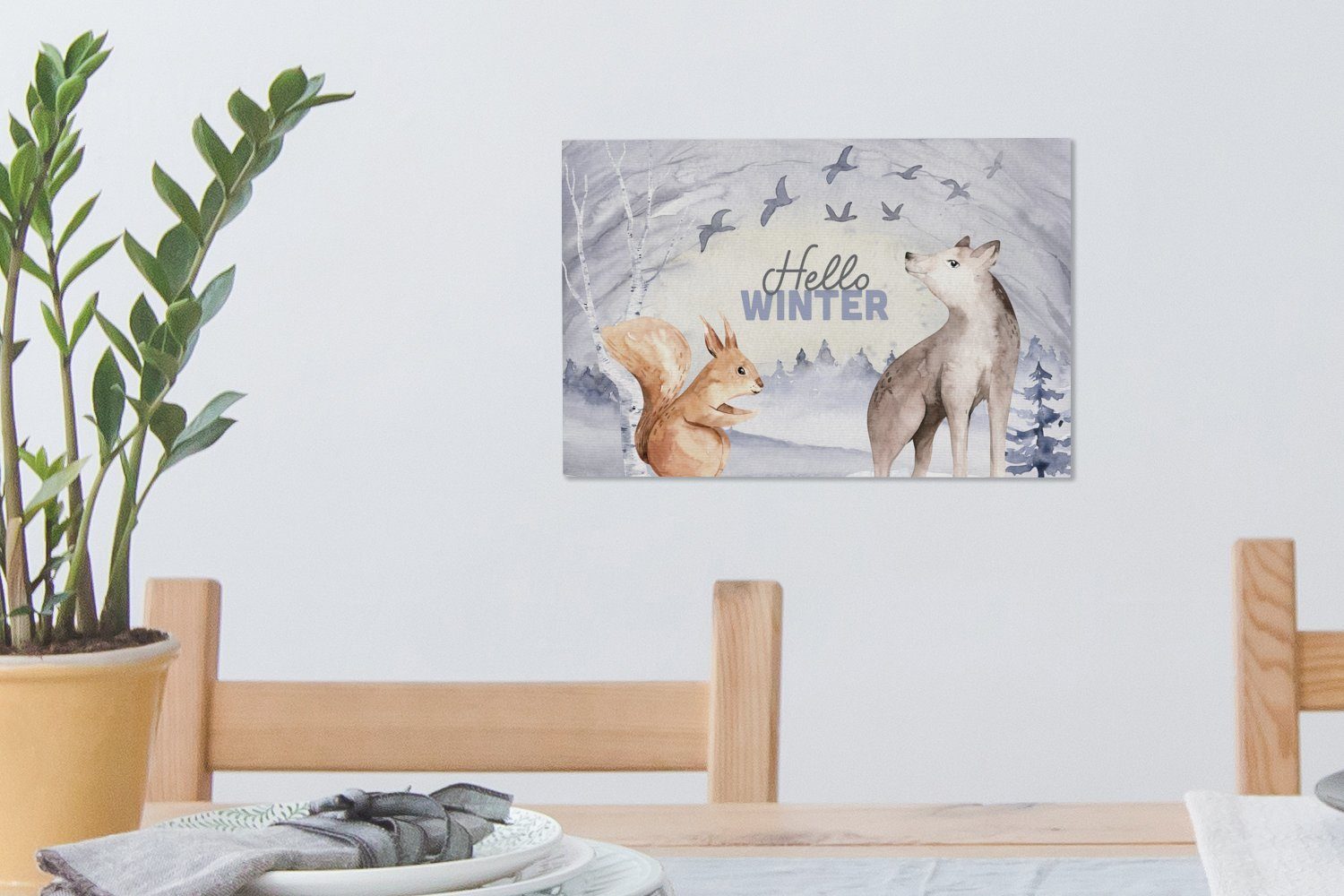 OneMillionCanvasses® Schnee 30x20 Tiere, Wanddeko, Aufhängefertig, - Leinwandbild Wandbild Leinwandbilder, Winter St), - (1 cm