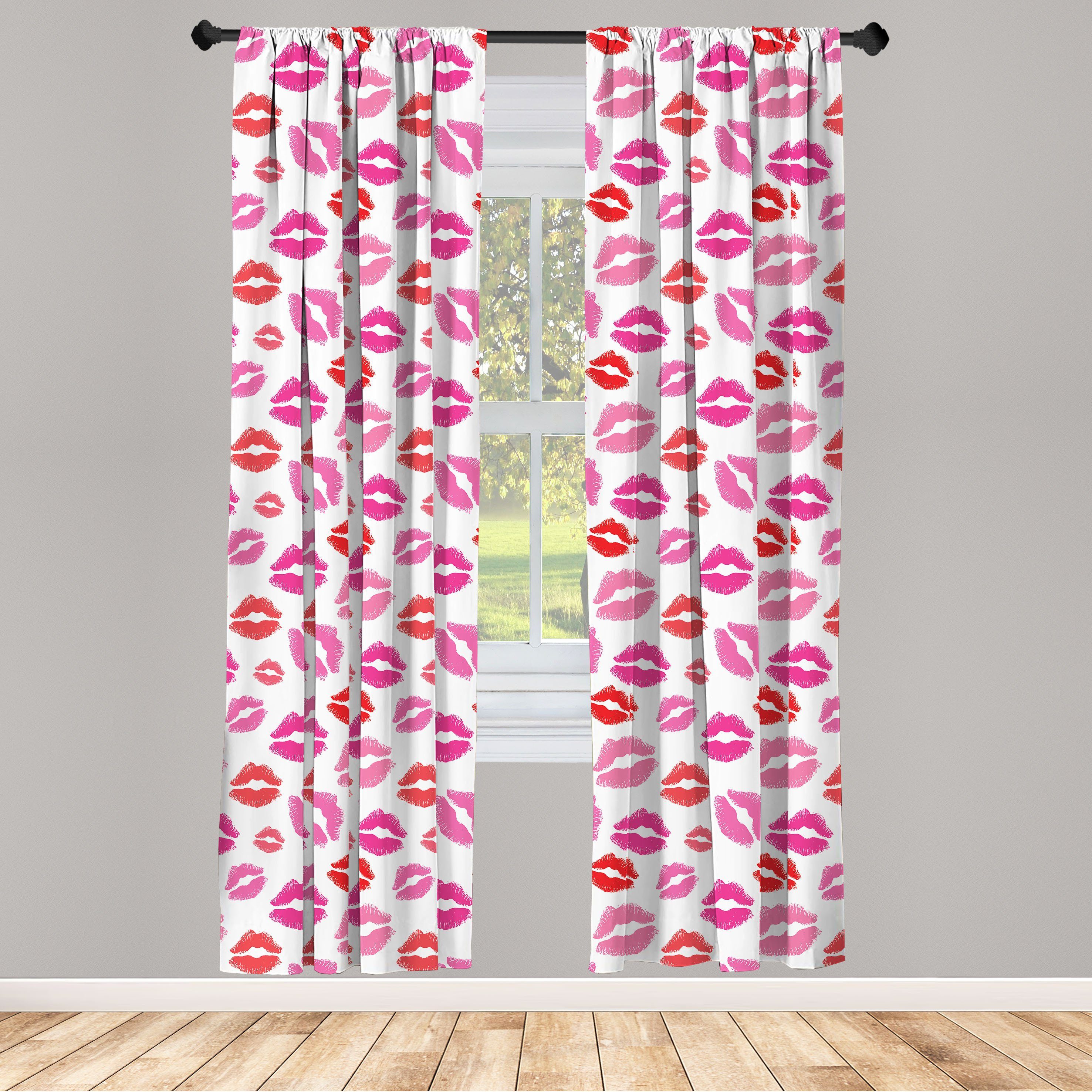 Gardine Vorhang für Wohnzimmer Schlafzimmer Dekor, Abakuhaus, Microfaser, Lippen Rosa und Rot romantische Küsse