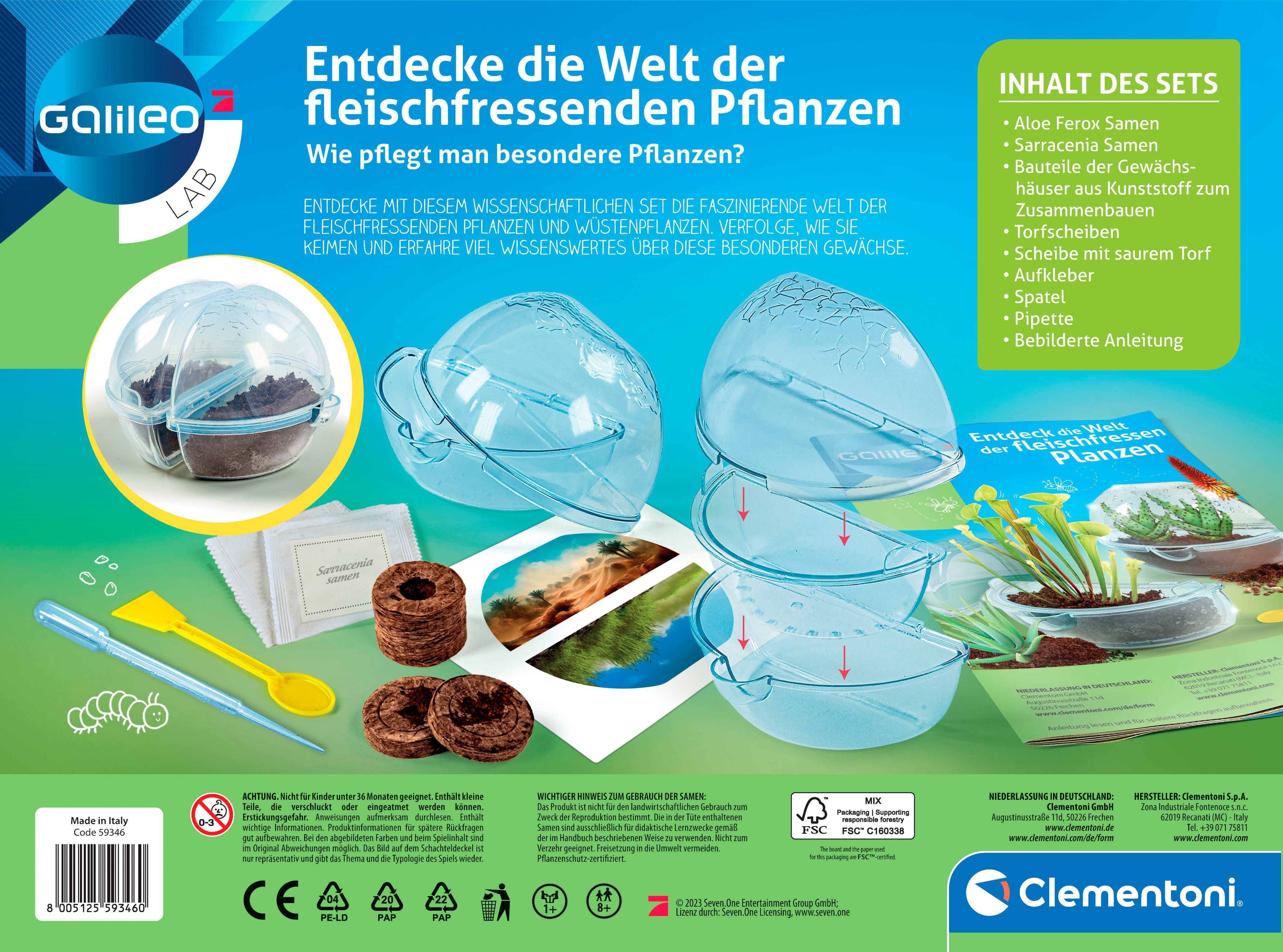 Clementoni® Experimentierkasten Galileo, Entdecke die Welt der fleischfressenden Pflanzen, Made in Europe